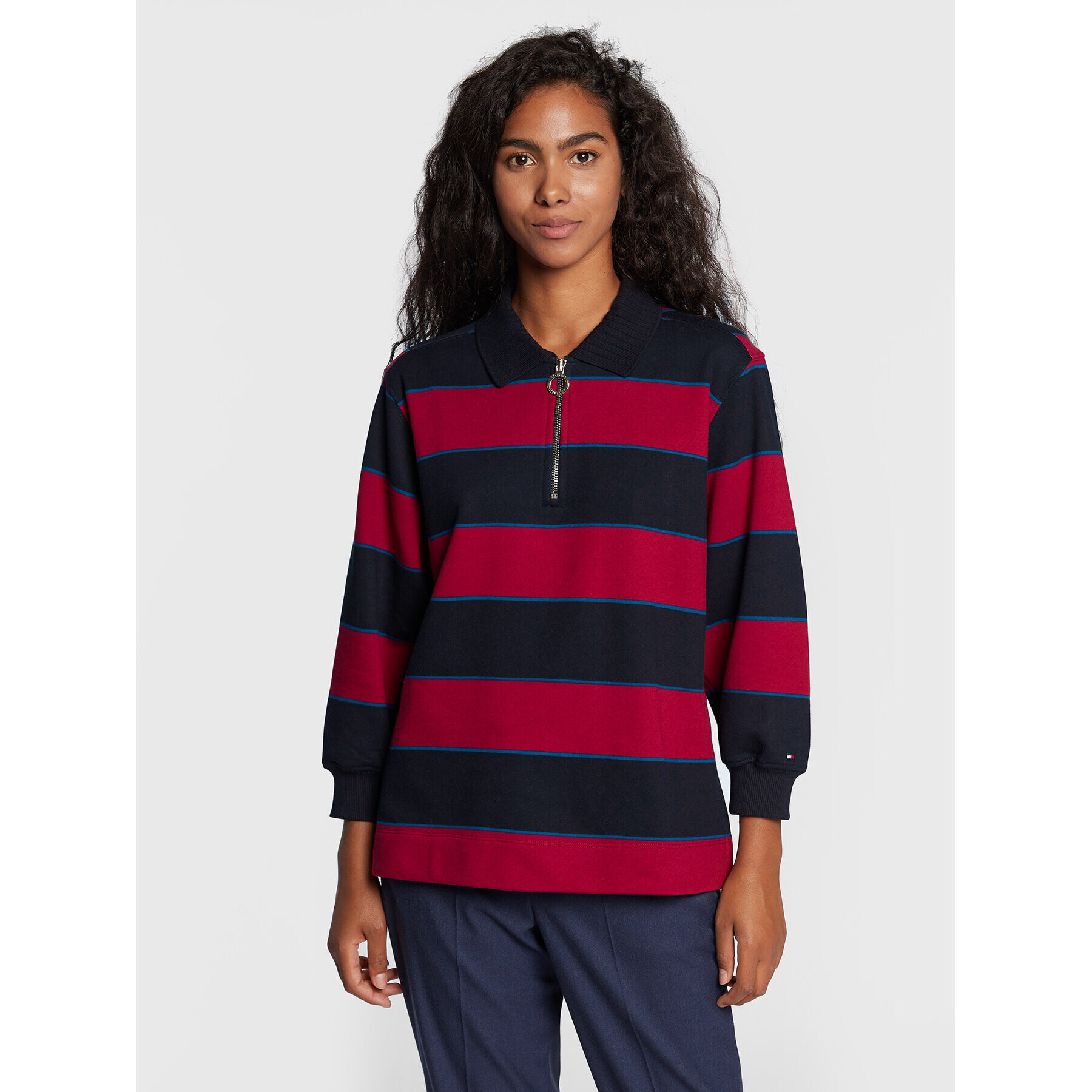 Tommy Hilfiger Pulóver Half Zip Rugby WW0WW34698 Színes Relaxed Fit - Pepit.hu