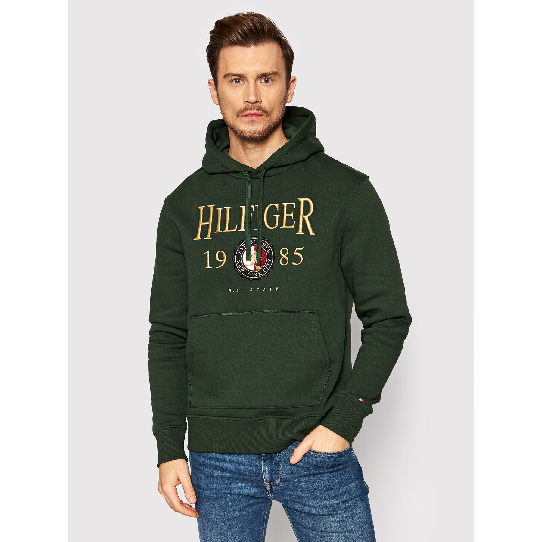 Tommy Hilfiger Pulóver Icon Crest MW0MW22124 Zöld Relaxed Fit - Pepit.hu