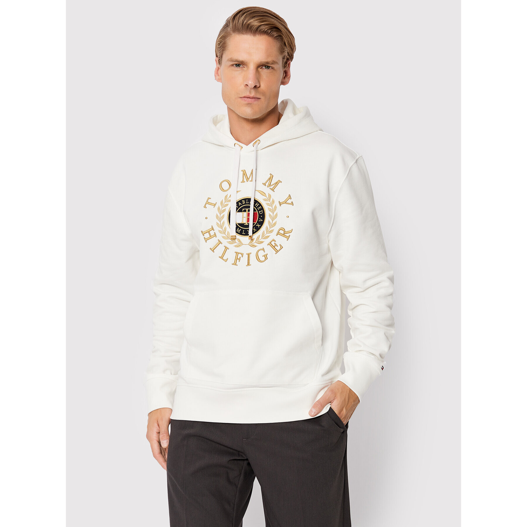 Tommy Hilfiger Pulóver ICONS Roundall Graphic MW0MW24345 Fehér Regular Fit - Pepit.hu