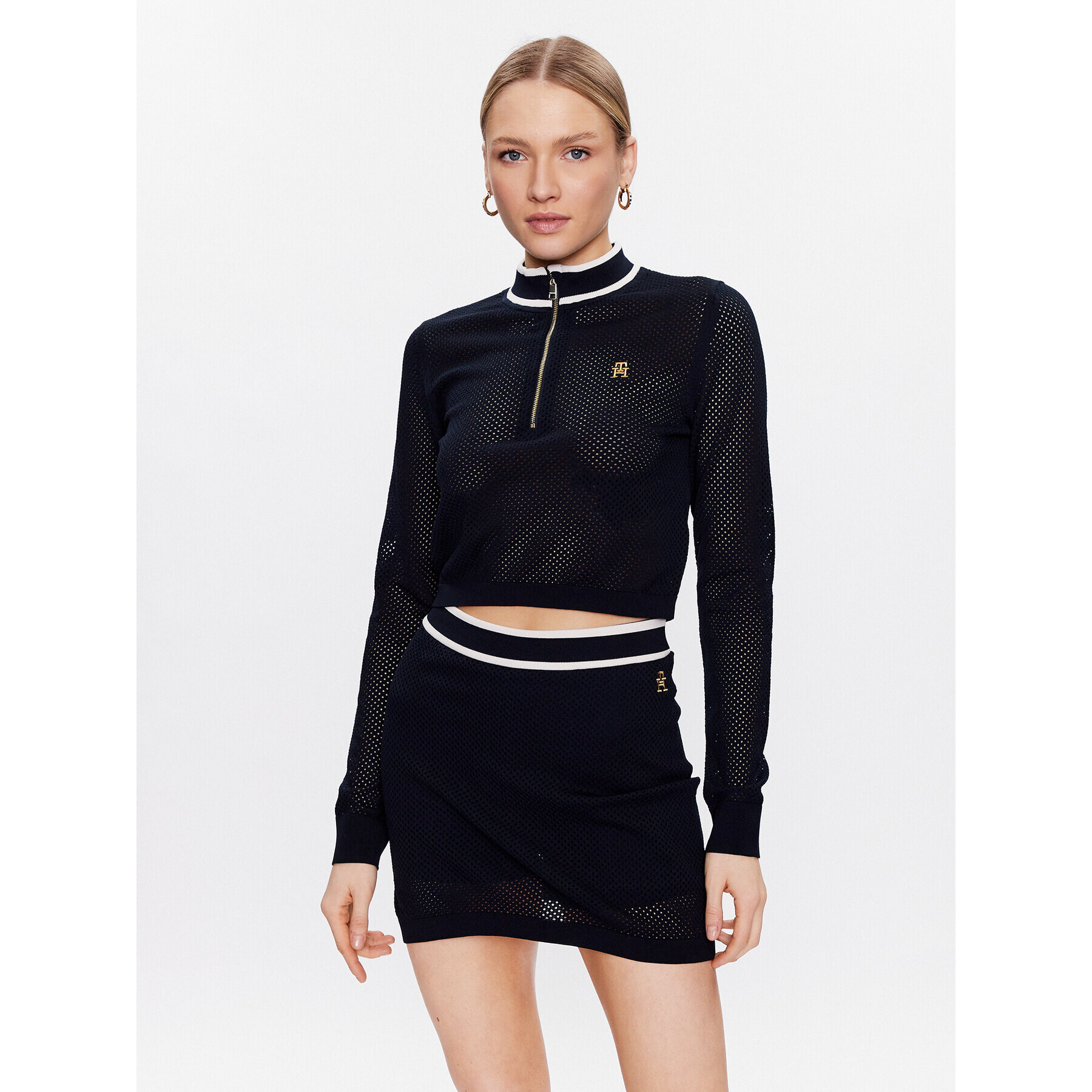 Tommy Hilfiger Pulóver Imd Slim Cropped Mesh S10S101683 Sötétkék Cropped Fit - Pepit.hu