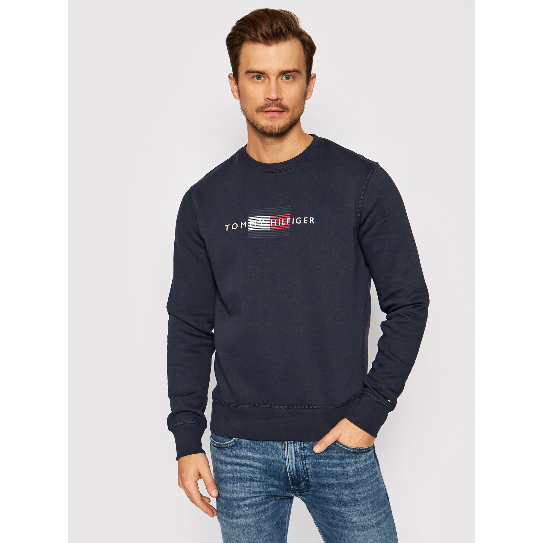 Tommy Hilfiger Pulóver Lines MW0MW20118 Sötétkék Regular Fit - Pepit.hu