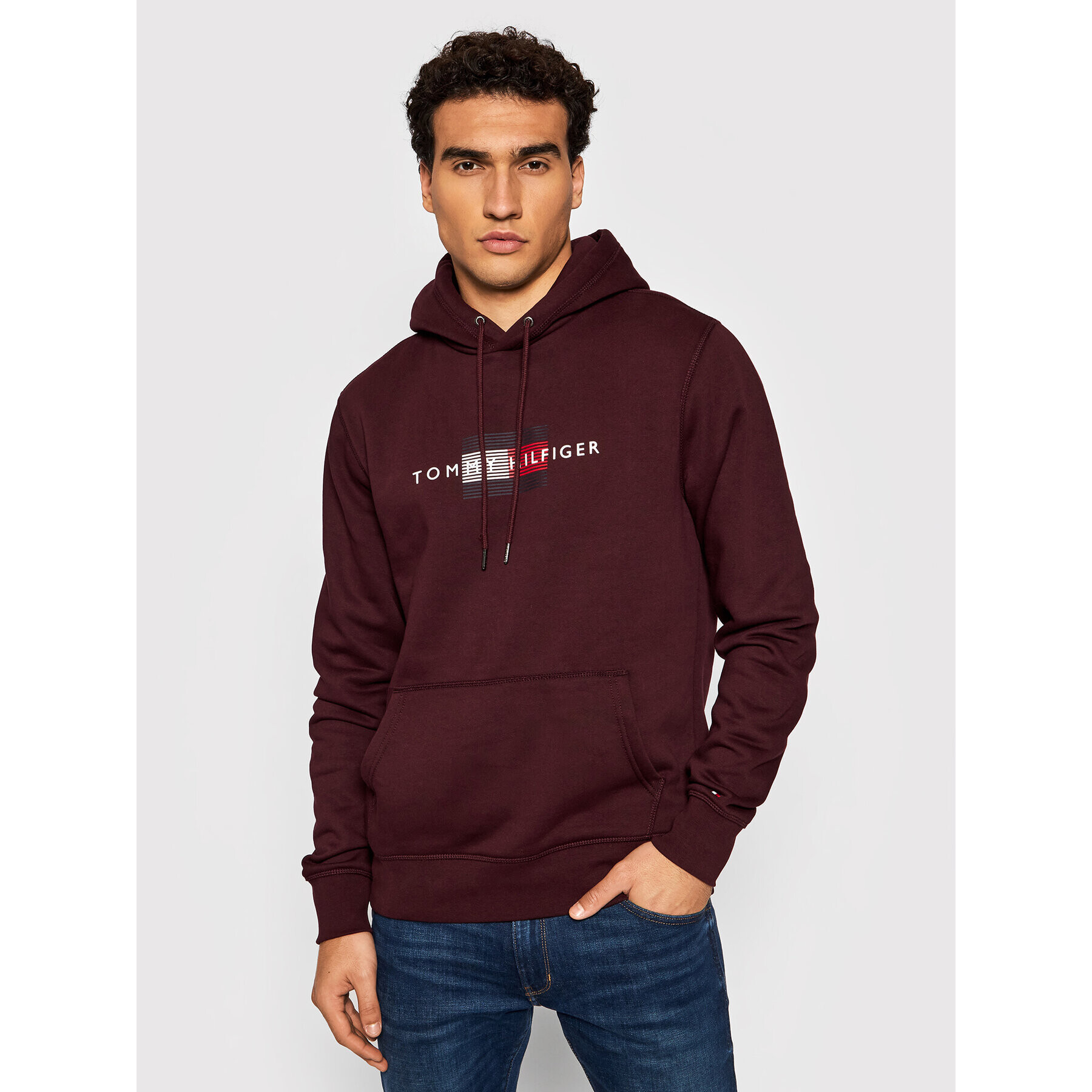 Tommy Hilfiger Pulóver Lines MW0MW20952 Bordó Regular Fit - Pepit.hu