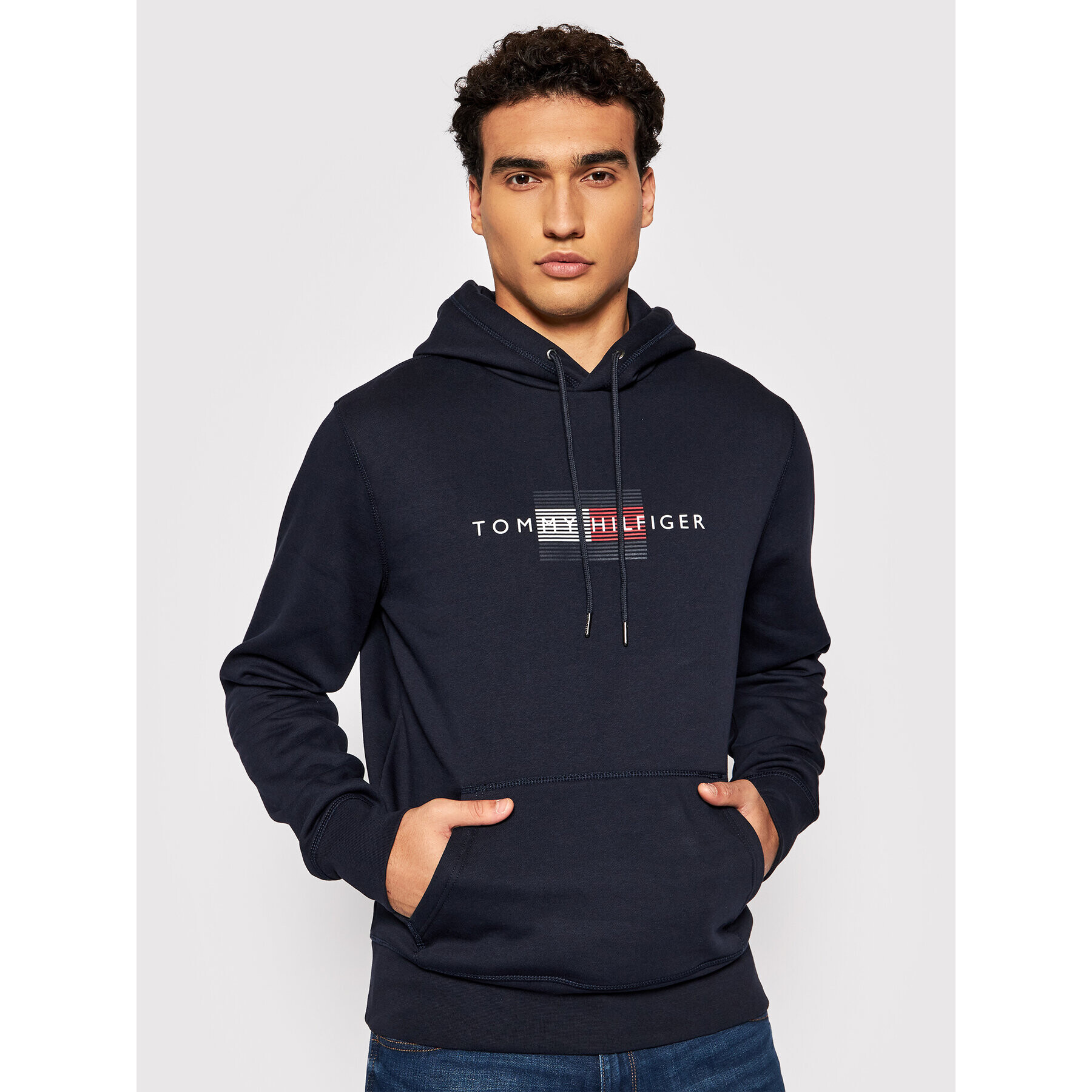 Tommy Hilfiger Pulóver Lines MW0MW20952 Sötétkék Regular Fit - Pepit.hu