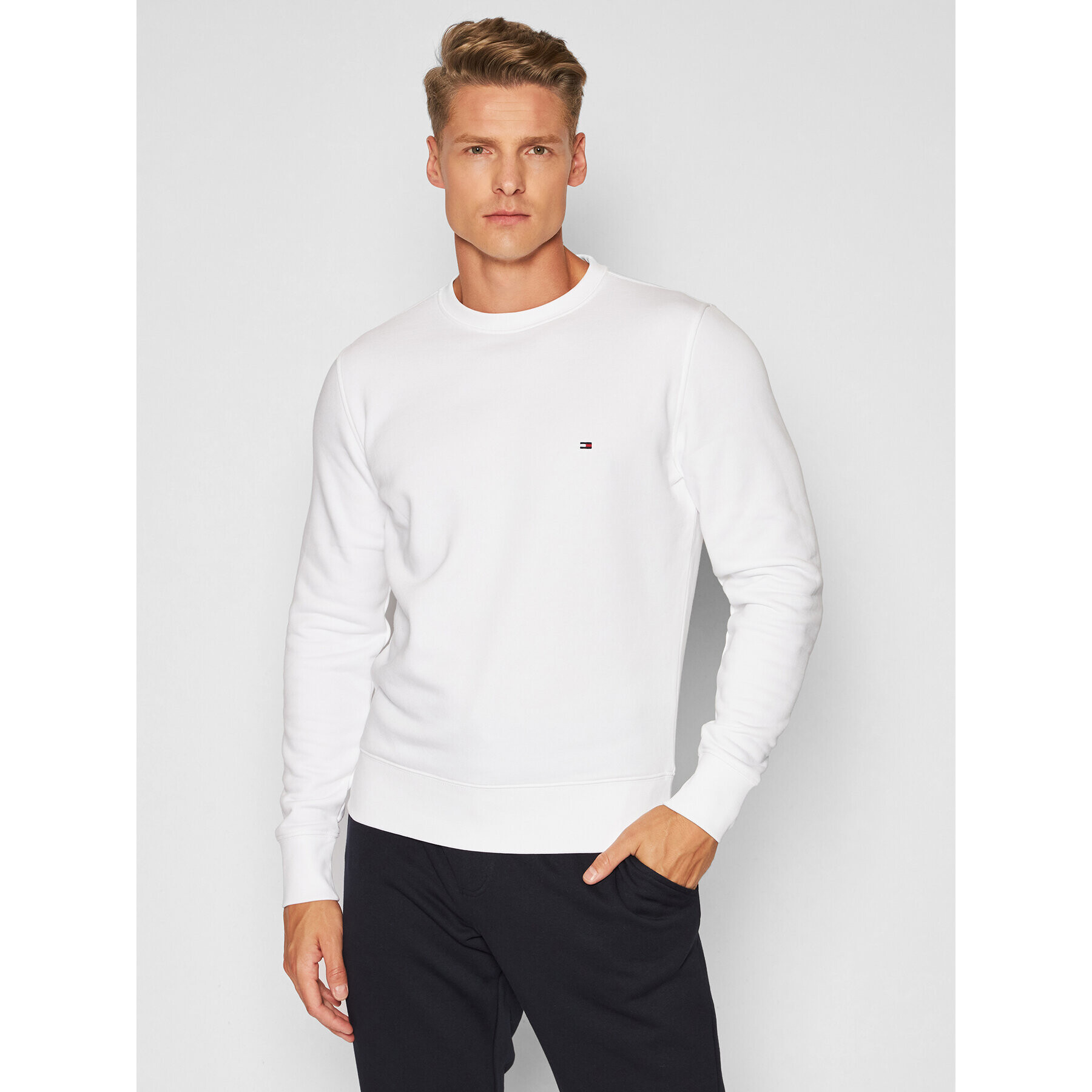 Tommy Hilfiger Pulóver Logo Crewneck MW0MW18714 Fehér Regular Fit - Pepit.hu