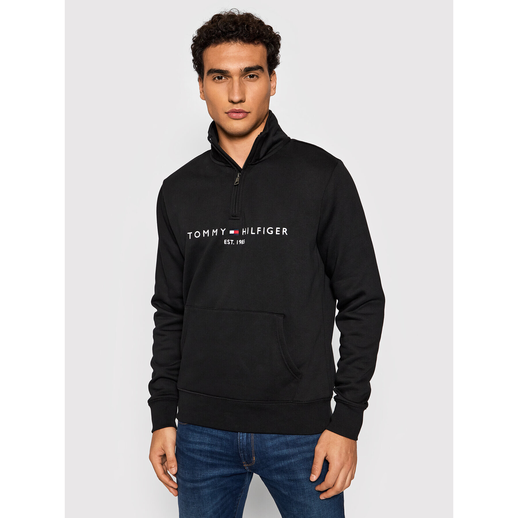 Tommy Hilfiger Pulóver Logo Mockneck MW0MW20954 Fekete Regular Fit - Pepit.hu