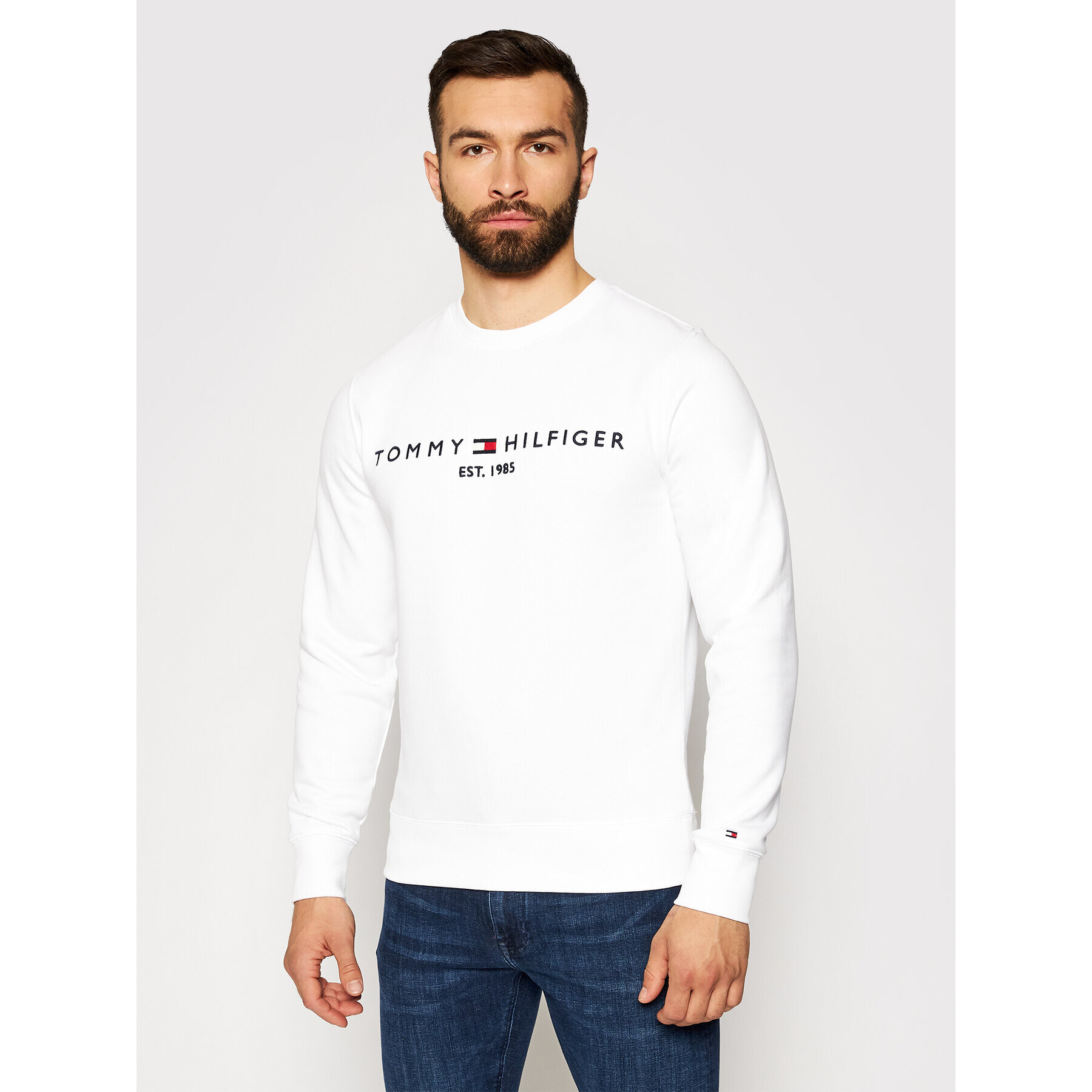 Tommy Hilfiger Pulóver Logo MW0MW11596 Fehér Regular Fit - Pepit.hu