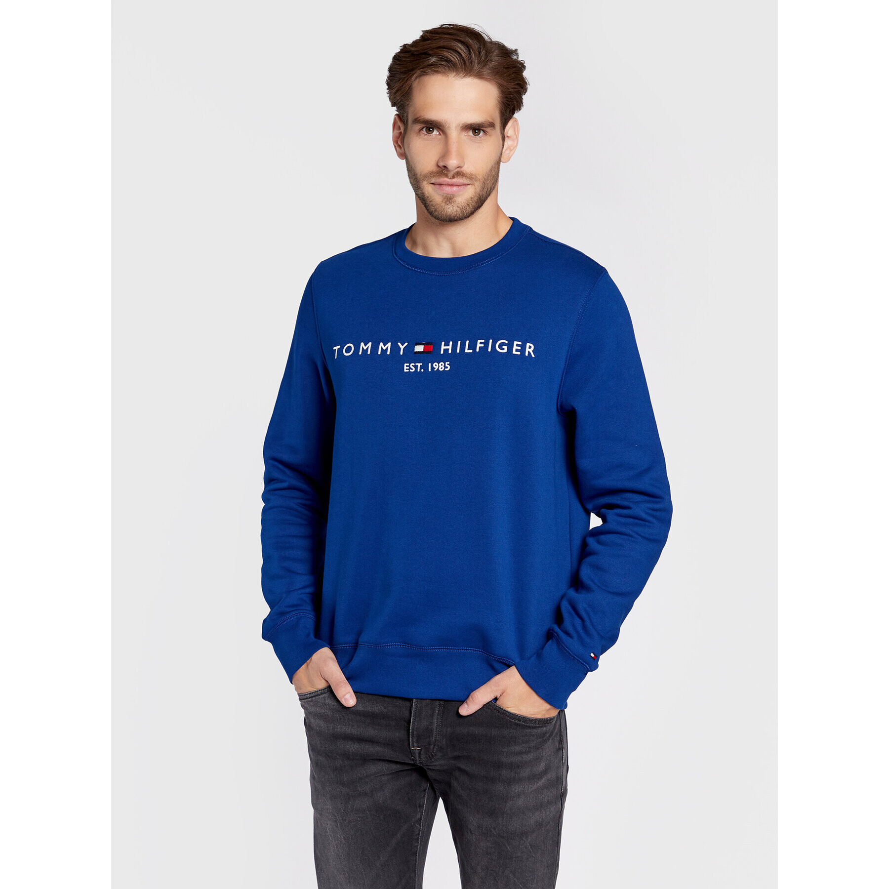 Tommy Hilfiger Pulóver Logo MW0MW11596 Kék Regular Fit - Pepit.hu