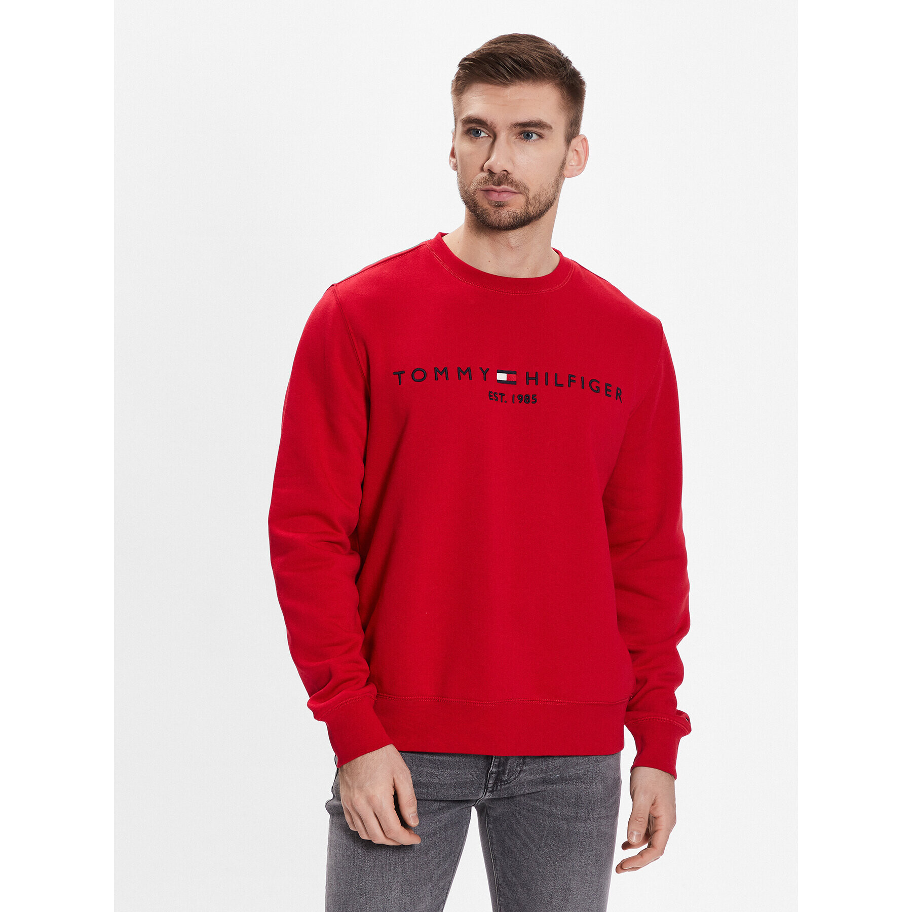 Tommy Hilfiger Pulóver Logo MW0MW11596 Piros Regular Fit - Pepit.hu