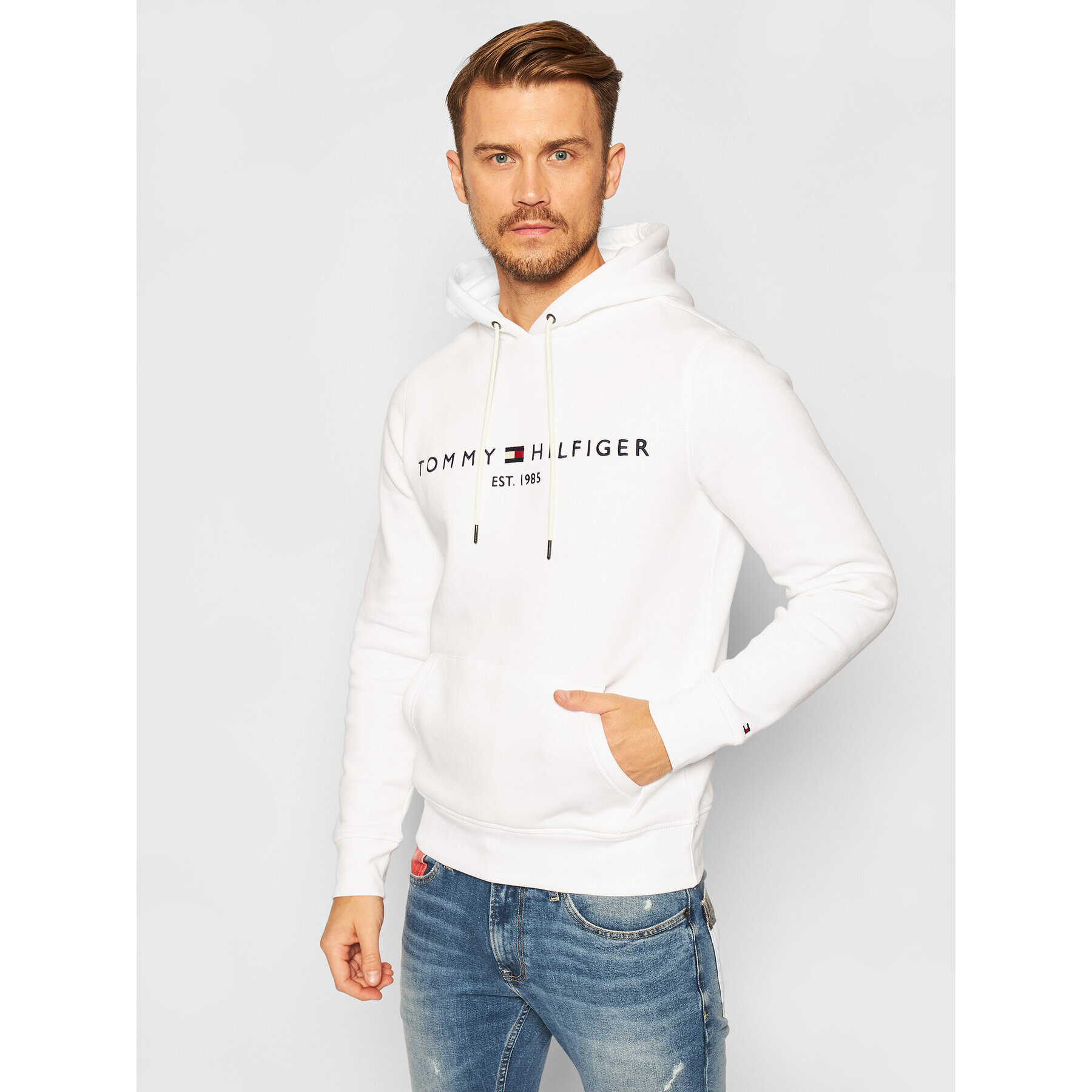 Tommy Hilfiger Pulóver Logo MW0MW11599 Fehér Regular Fit - Pepit.hu