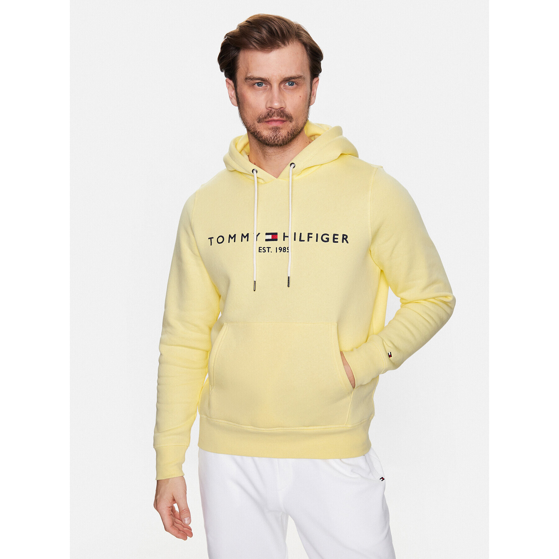 Tommy Hilfiger Pulóver Logo MW0MW11599 Sárga Regular Fit - Pepit.hu