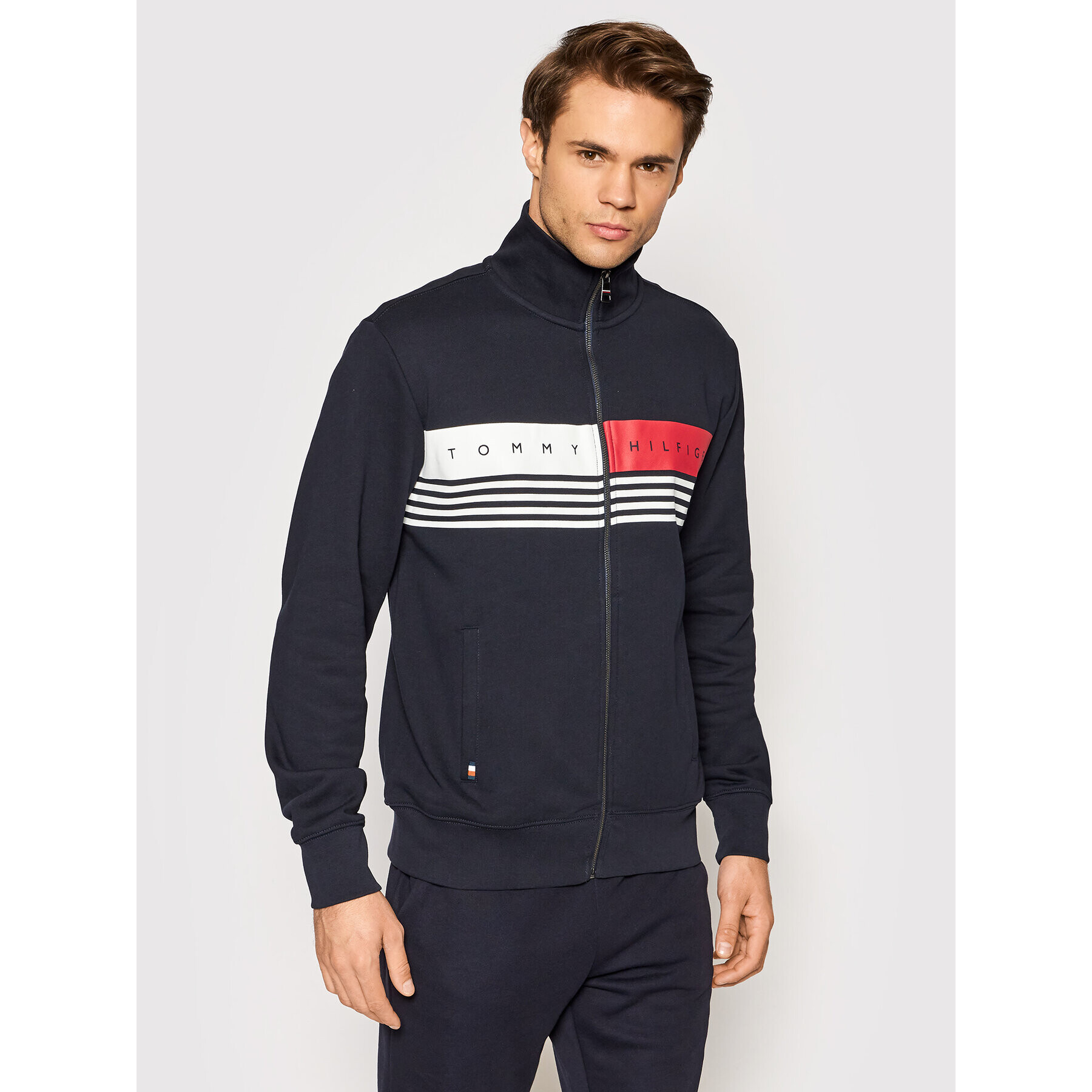 Tommy Hilfiger Pulóver Logo MW0MW21094 Sötétkék Regular Fit - Pepit.hu