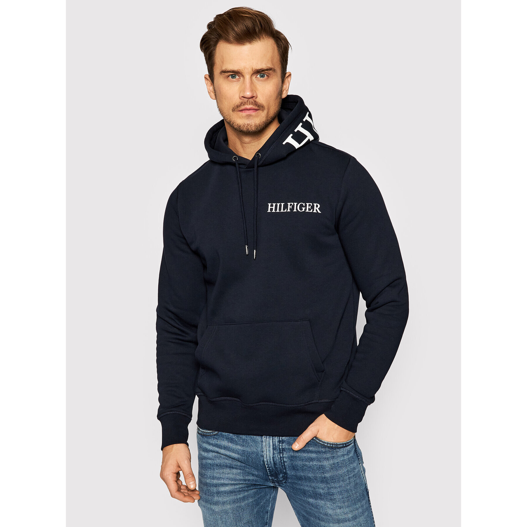 Tommy Hilfiger Pulóver Logo On Hood MW0MW21424 Sötétkék Regular Fit - Pepit.hu