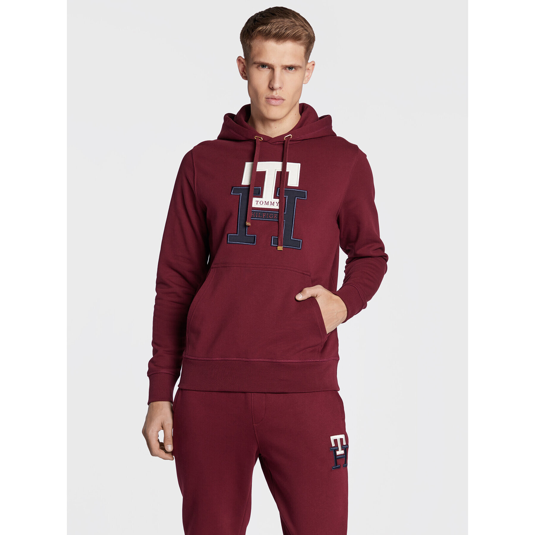 Tommy Hilfiger Pulóver Lux Monogram MW0MW28187 Bordó Regular Fit - Pepit.hu