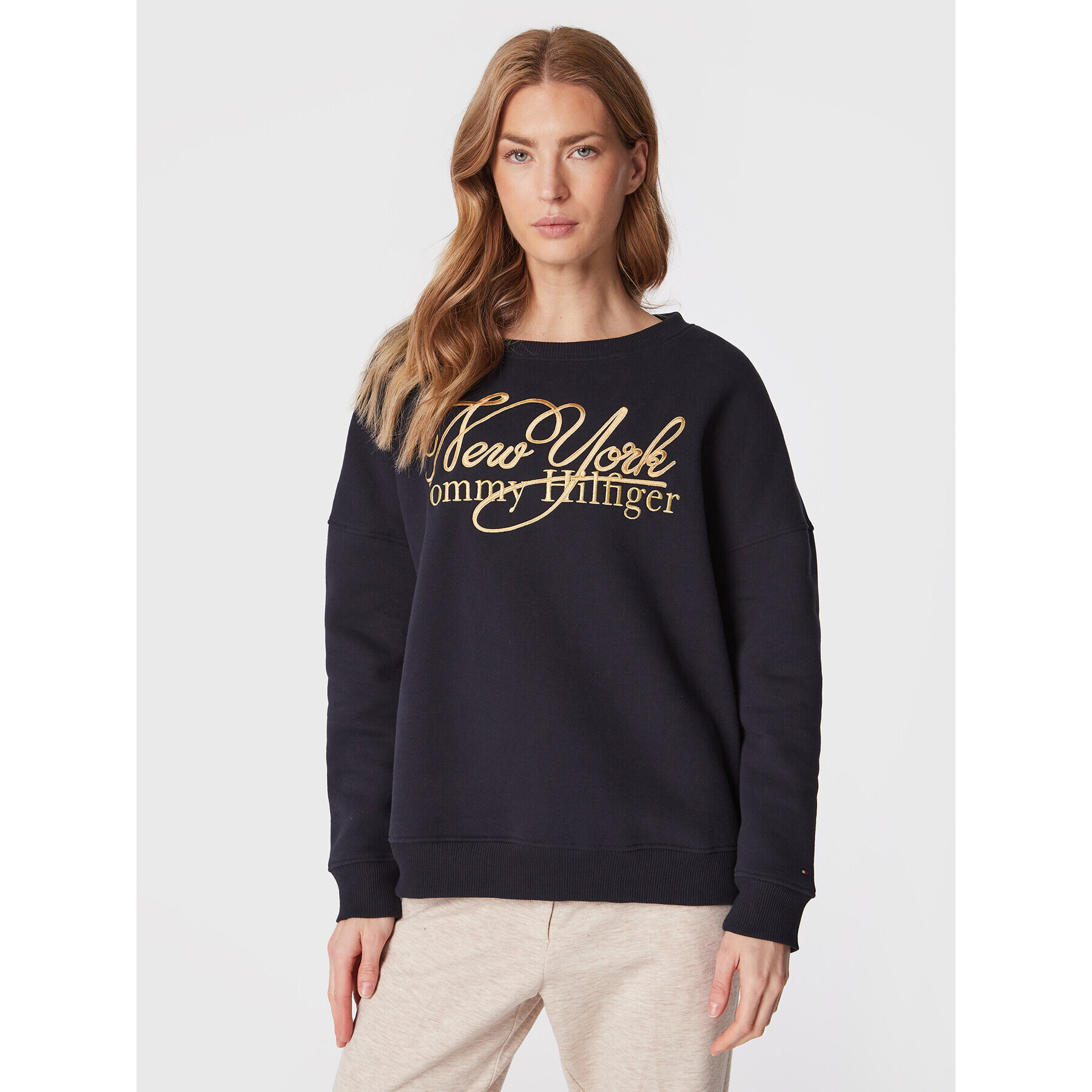 Tommy Hilfiger Pulóver Metallic WW0WW37626 Sötétkék Relaxed Fit - Pepit.hu