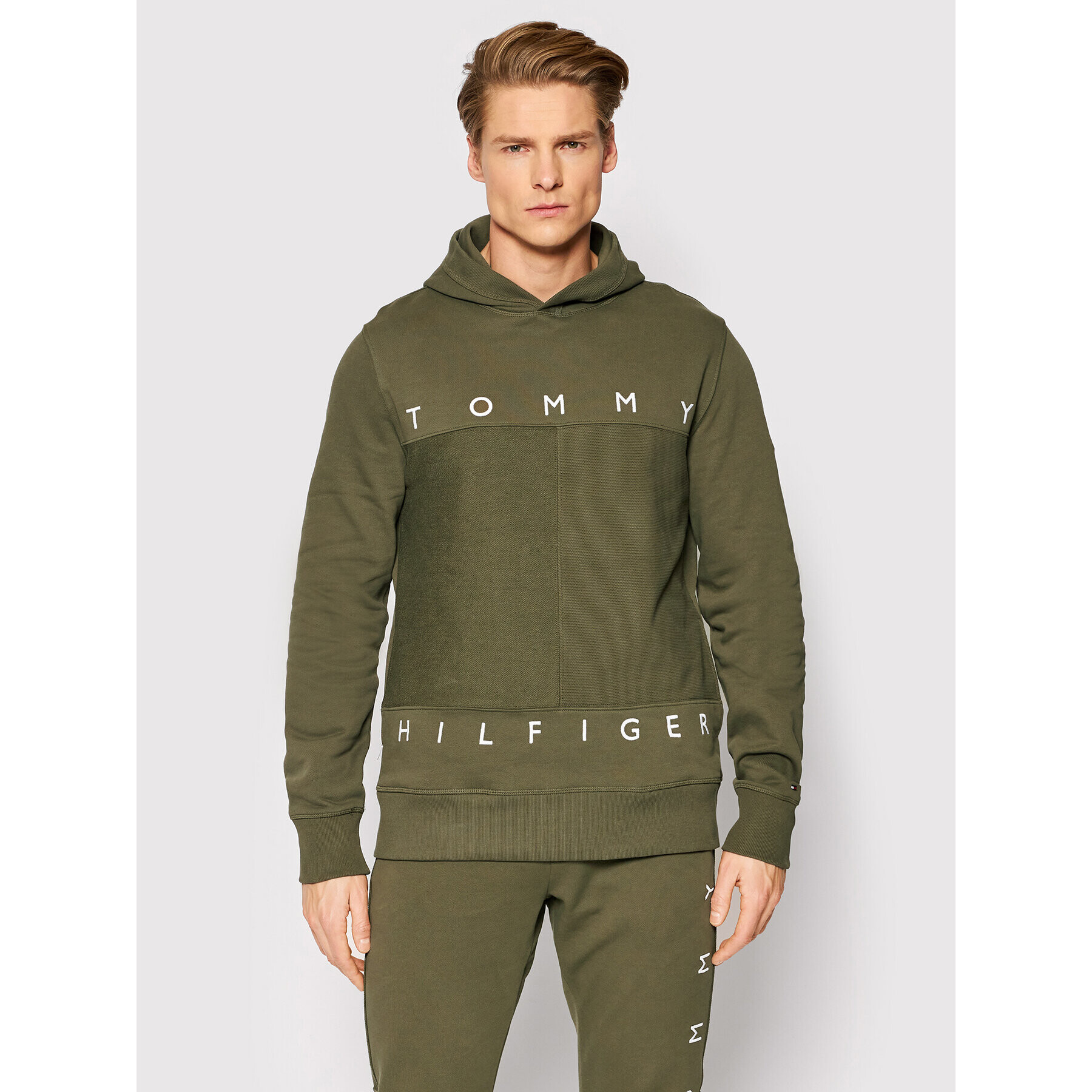 Tommy Hilfiger Pulóver Mono Design MW0MW22153 Zöld Regular Fit - Pepit.hu