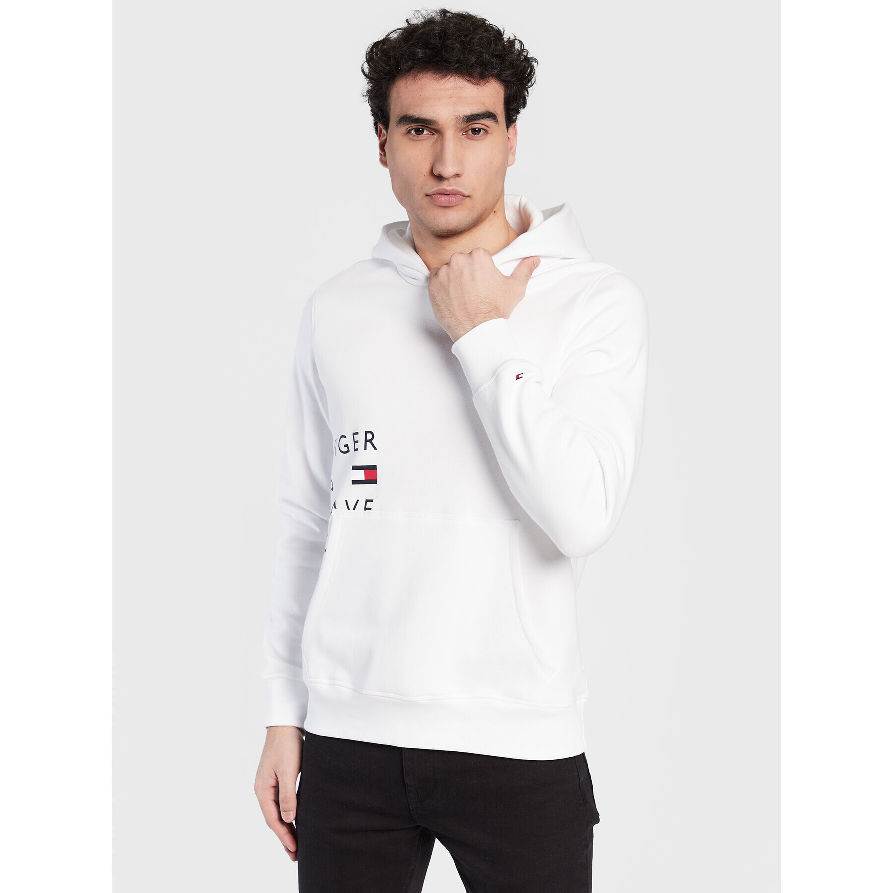 Tommy Hilfiger Pulóver Off Placement Text MW0MW29303 Fehér Regular Fit - Pepit.hu