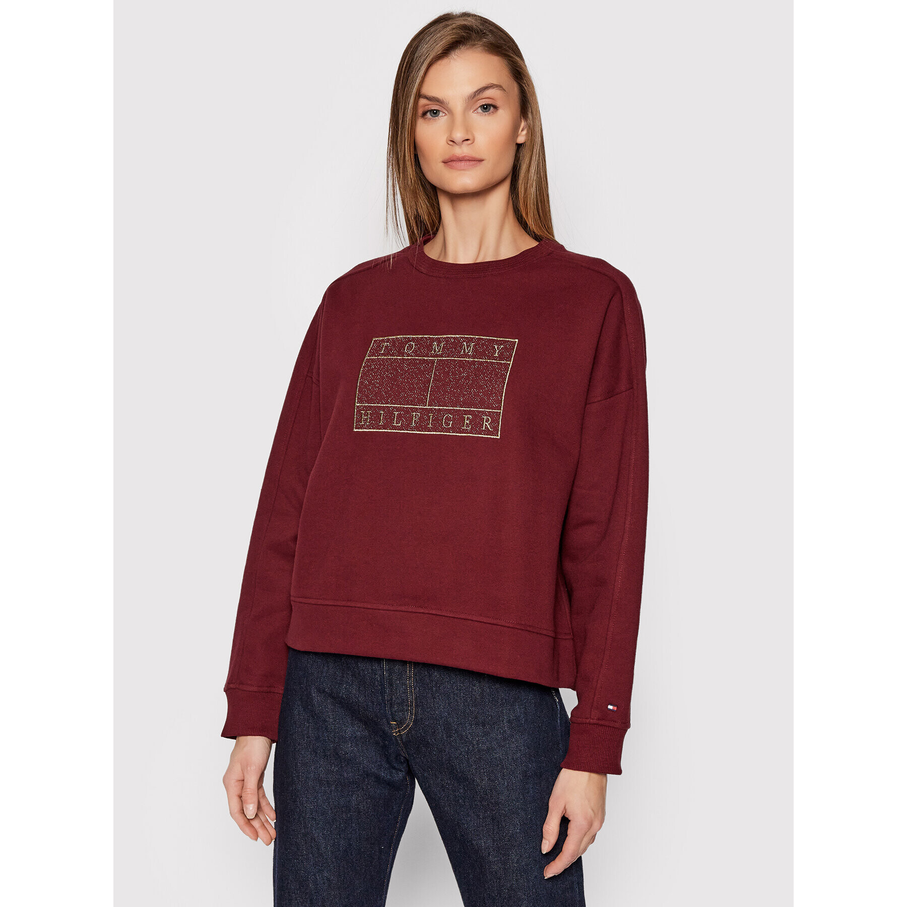 Tommy Hilfiger Pulóver Rldx Fleece Lurex WW0WW33847 Bordó Relaxed Fit - Pepit.hu