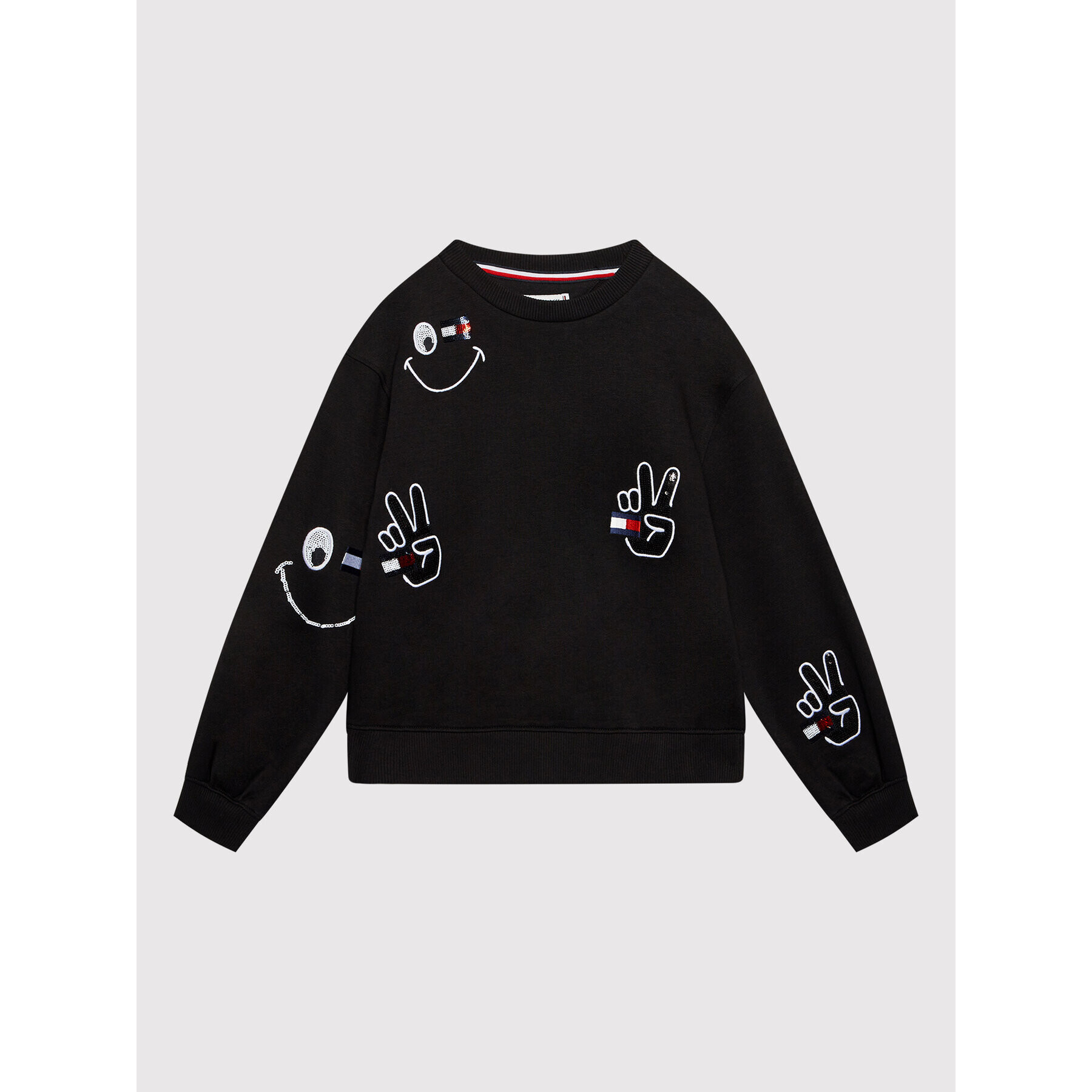 Tommy Hilfiger Pulóver Sparkle Embroidery KG0KG06341 D Fekete Relaxed Fit - Pepit.hu