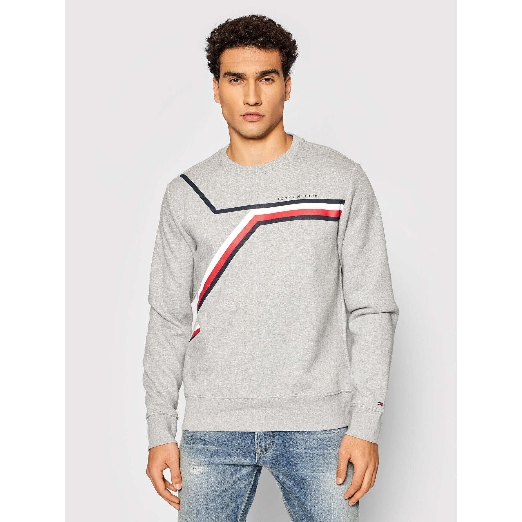 Tommy Hilfiger Pulóver Split Corp Stripe Crewneck MW0MW21116 Szürke Regular Fit - Pepit.hu