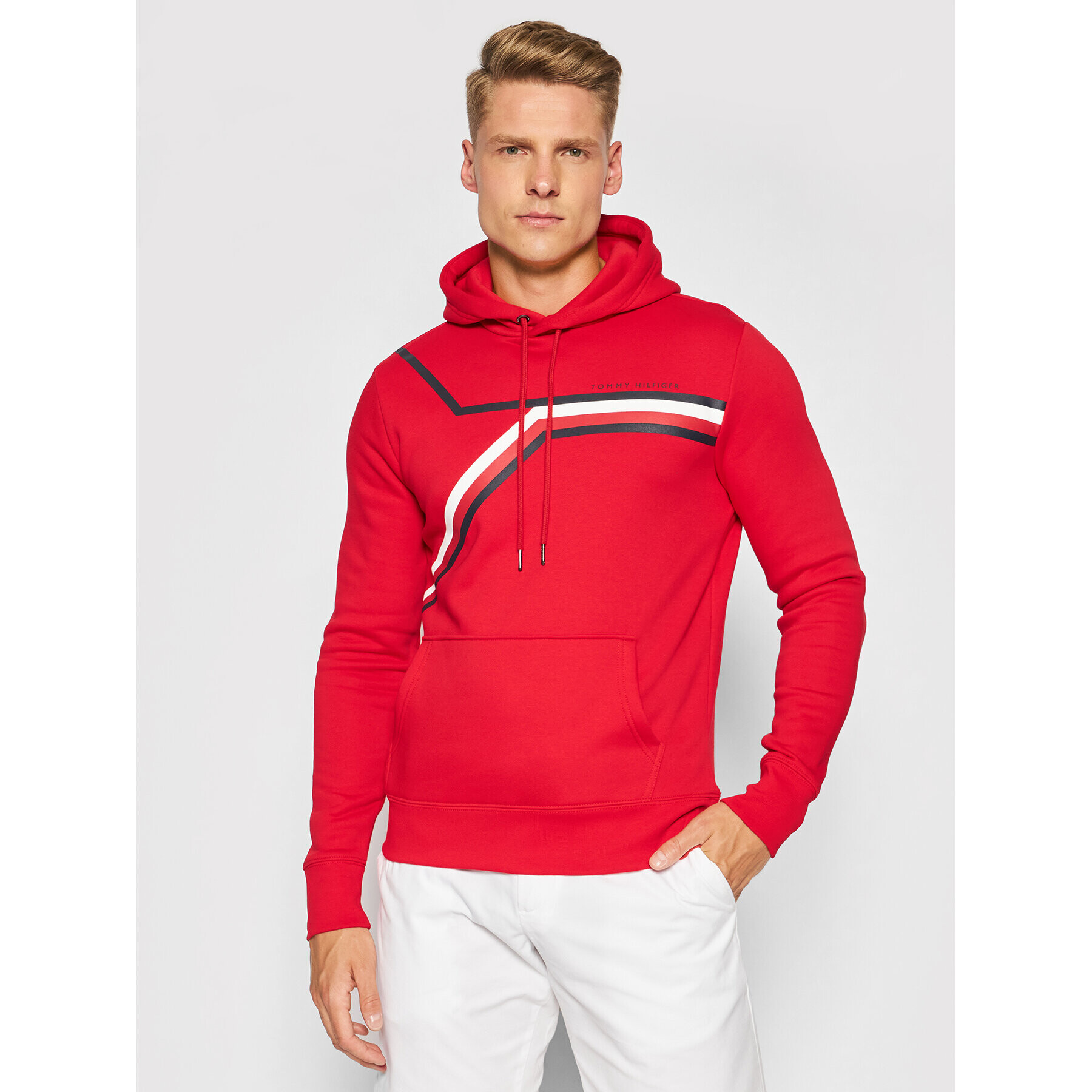 Tommy Hilfiger Pulóver Split Corp Stripe Hoody MW0MW21115 Piros Regular Fit - Pepit.hu