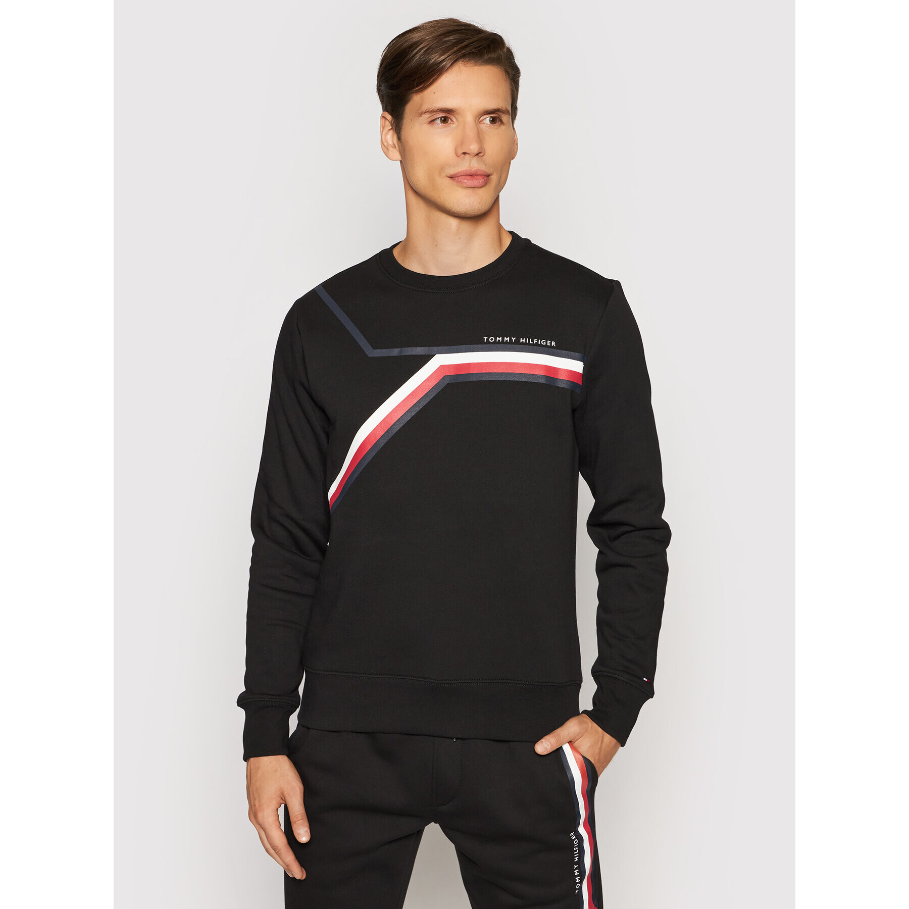 Tommy Hilfiger Pulóver Split Corp Stripe MW0MW21116 Fekete Regular Fit - Pepit.hu