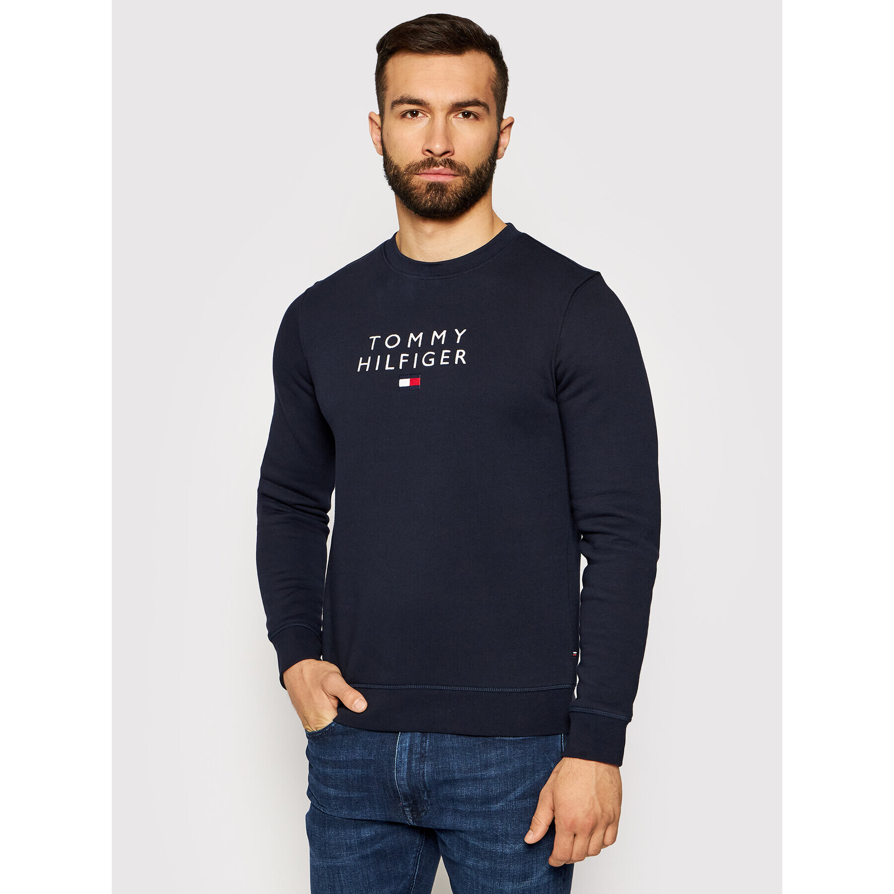 Tommy Hilfiger Pulóver Stacked Flag MW0MW18299 Sötétkék Regular Fit - Pepit.hu