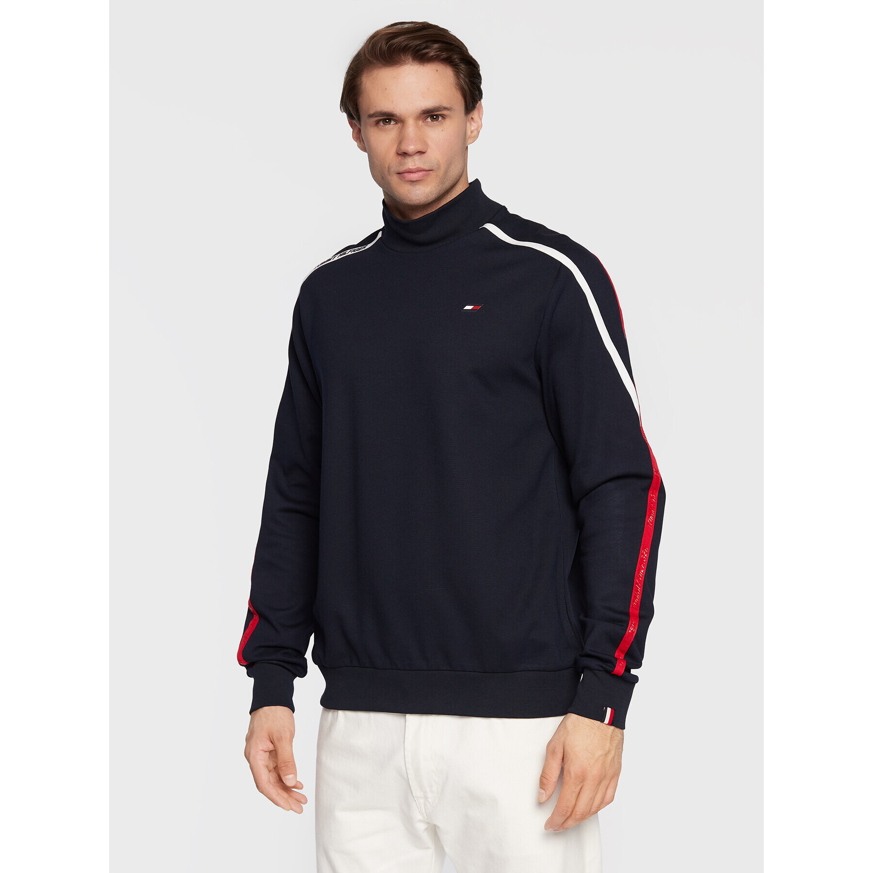 Tommy Hilfiger Pulóver Trim Mock Neck MW0MW27554 Sötétkék Regular Fit - Pepit.hu