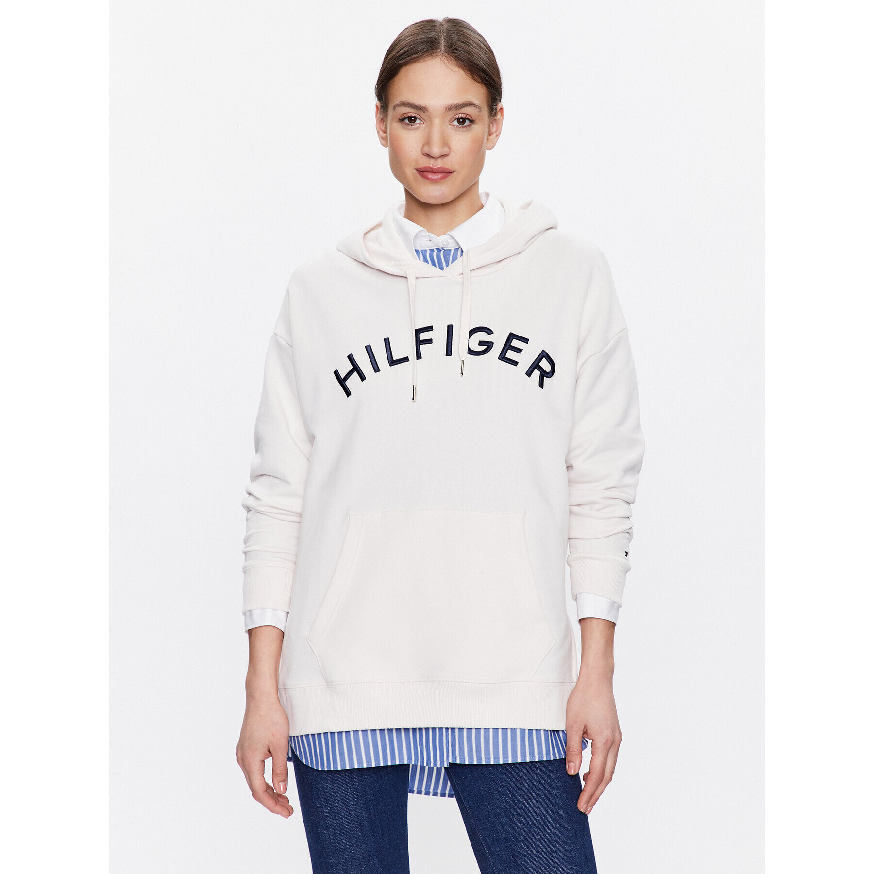 Tommy Hilfiger Pulóver Varsity WW0WW37797 Ekru Relaxed Fit - Pepit.hu