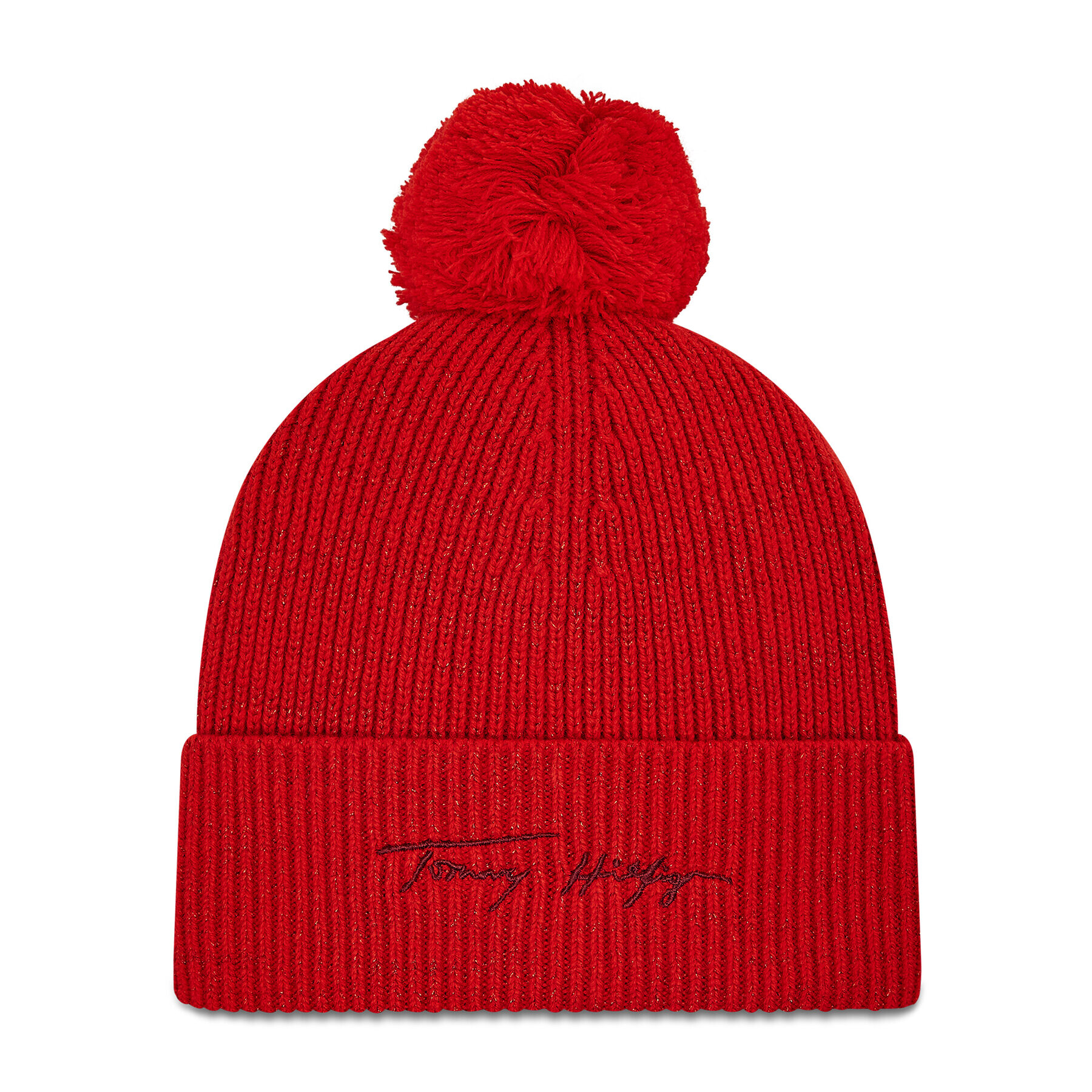 Tommy Hilfiger Sapka Signature Lurex Pom Pom AW0AW11150 Piros - Pepit.hu