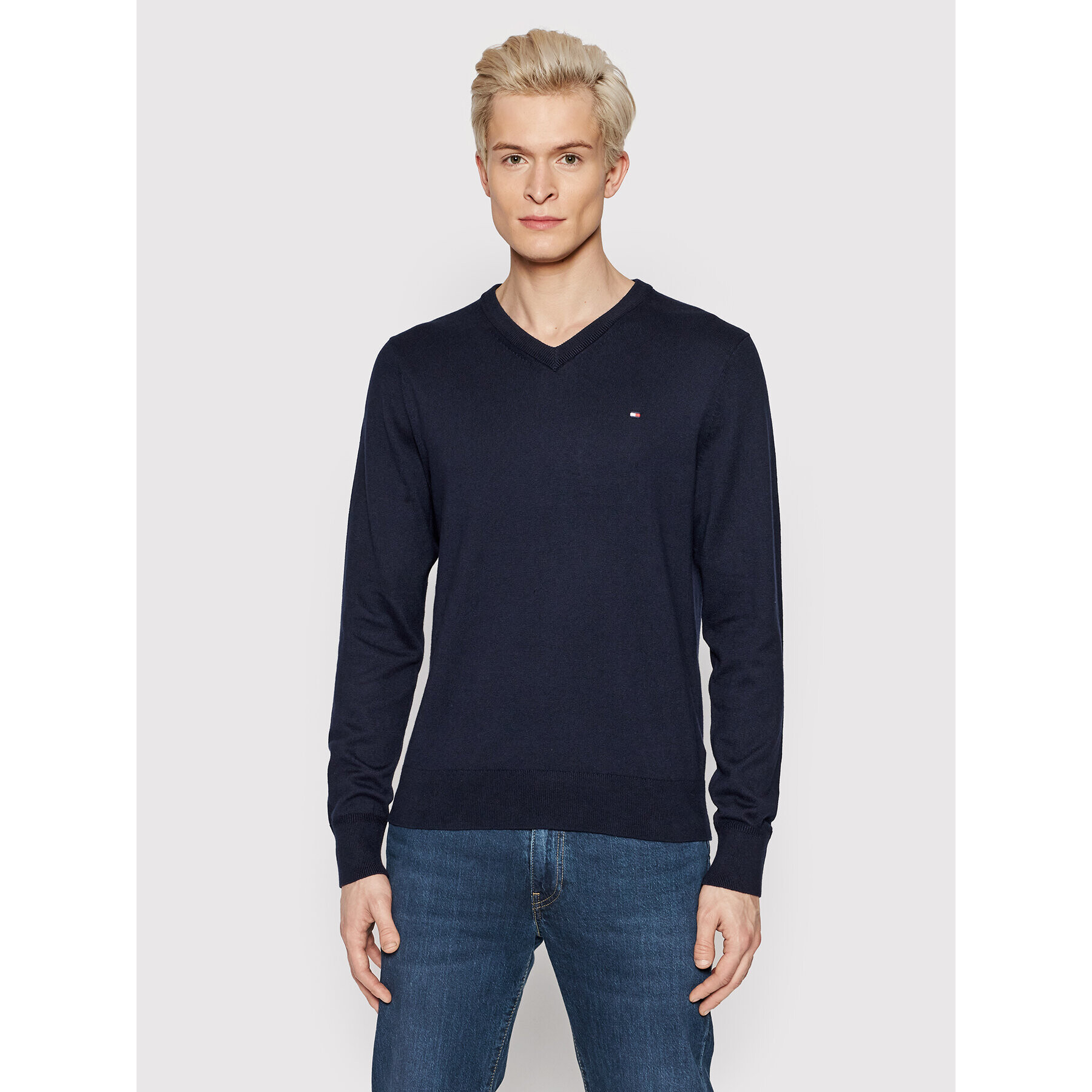 Tommy Hilfiger Sweater Pima MW0MW11673 Sötétkék Regular Fit - Pepit.hu