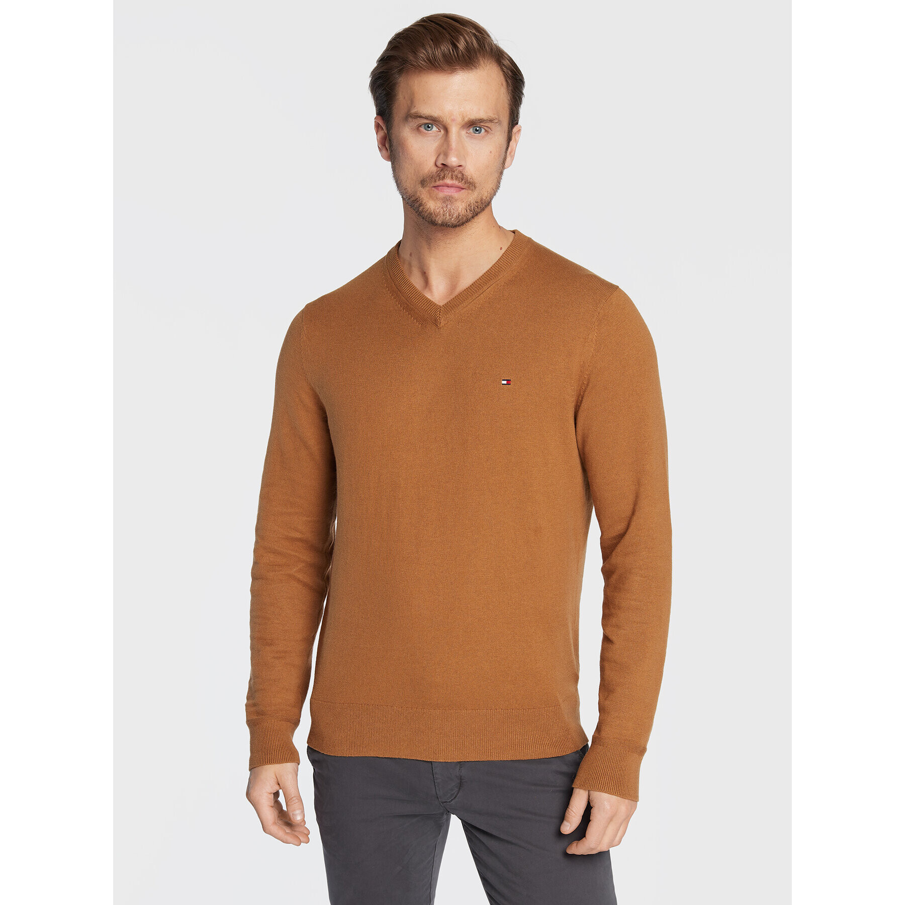 Tommy Hilfiger Sweater Pima MW0MW28047 Barna Regular Fit - Pepit.hu