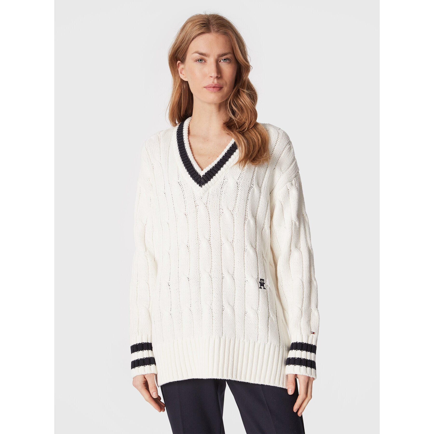 Tommy Hilfiger Sweater Varsity WW0WW38268 Fehér Relaxed Fit - Pepit.hu