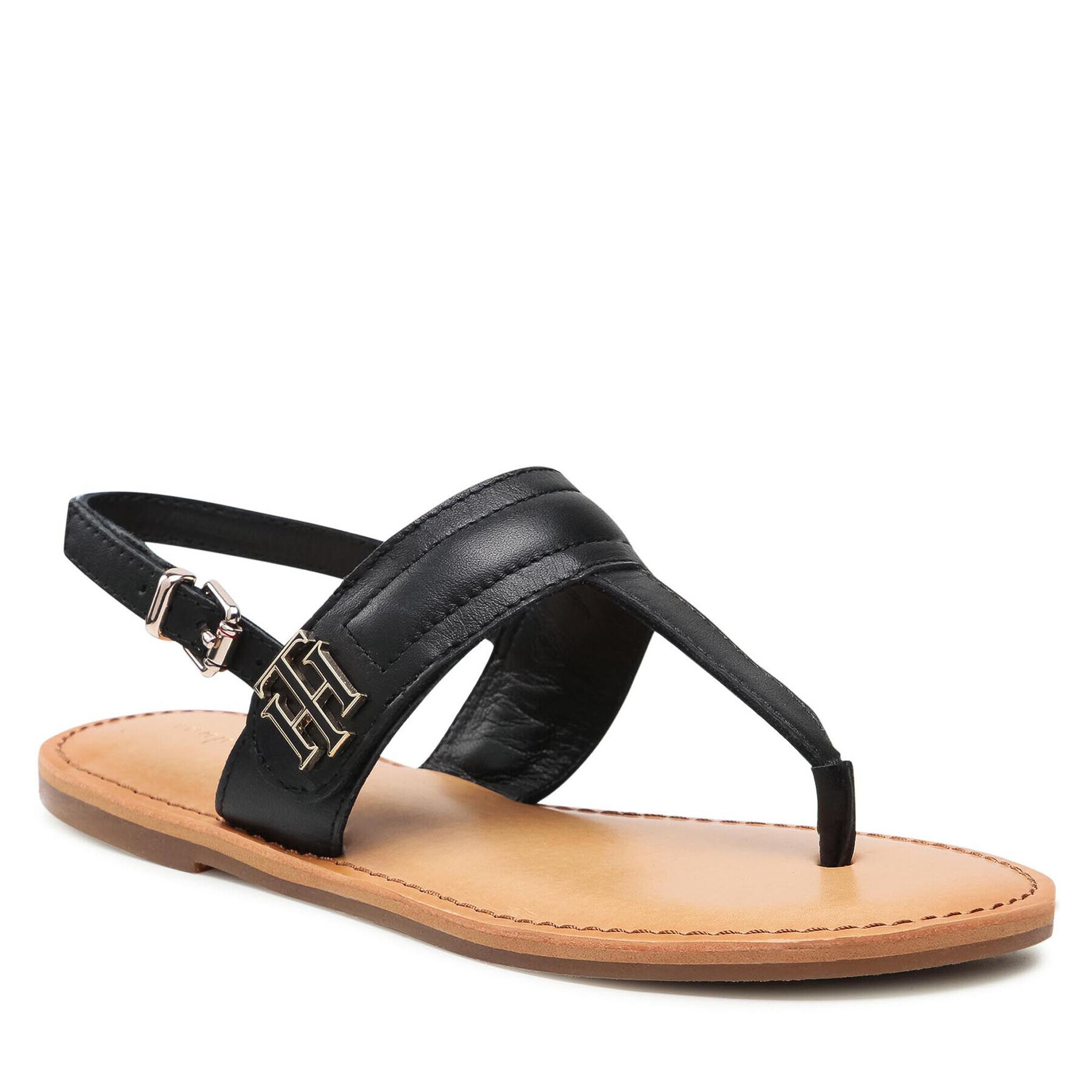 Tommy Hilfiger Szandál Hardware Th Flat Leather Sandal FW0FW05912 Fekete - Pepit.hu