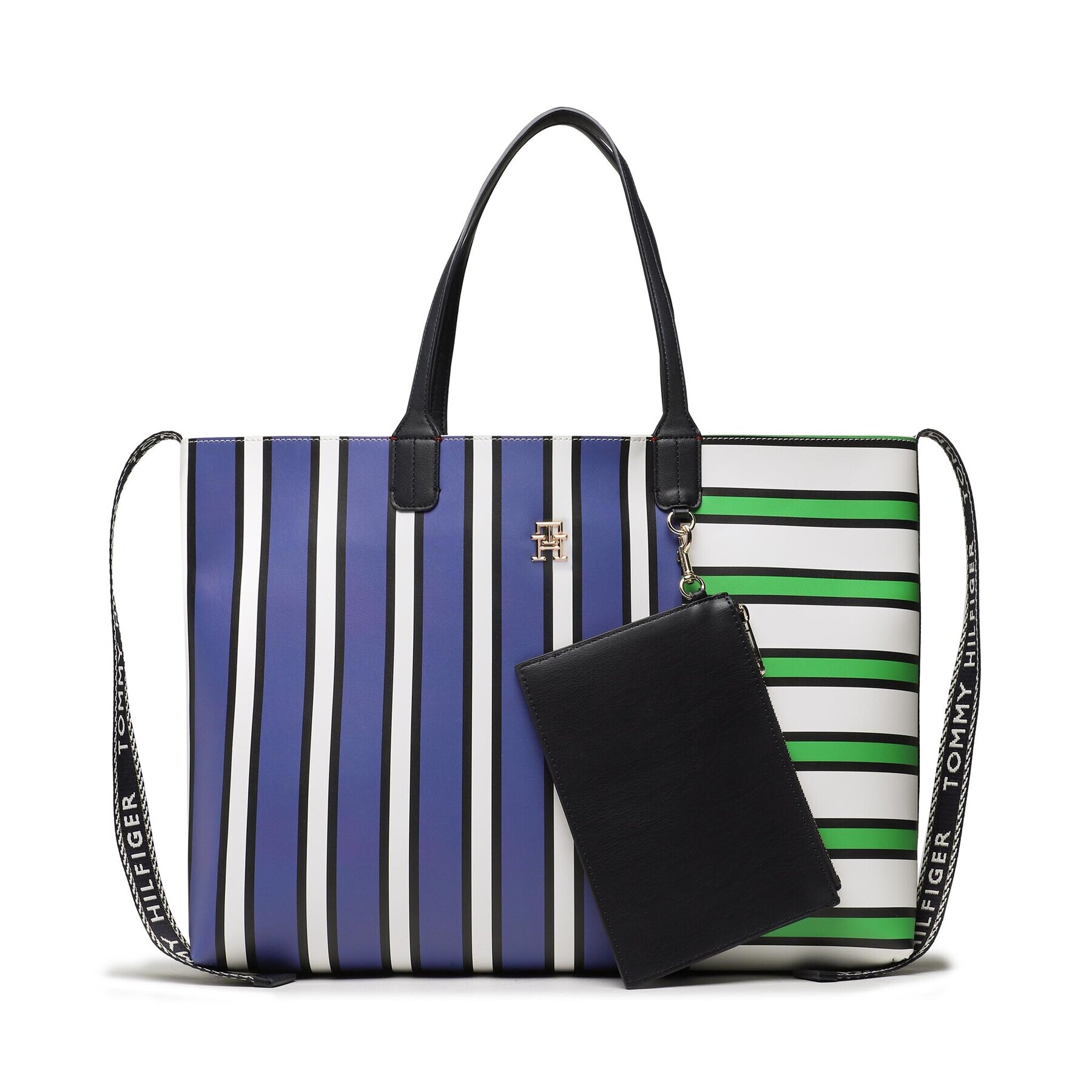 Tommy Hilfiger Táska Iconic Tommy Tote Stripe Mix AW0AW14766 Sötétkék - Pepit.hu