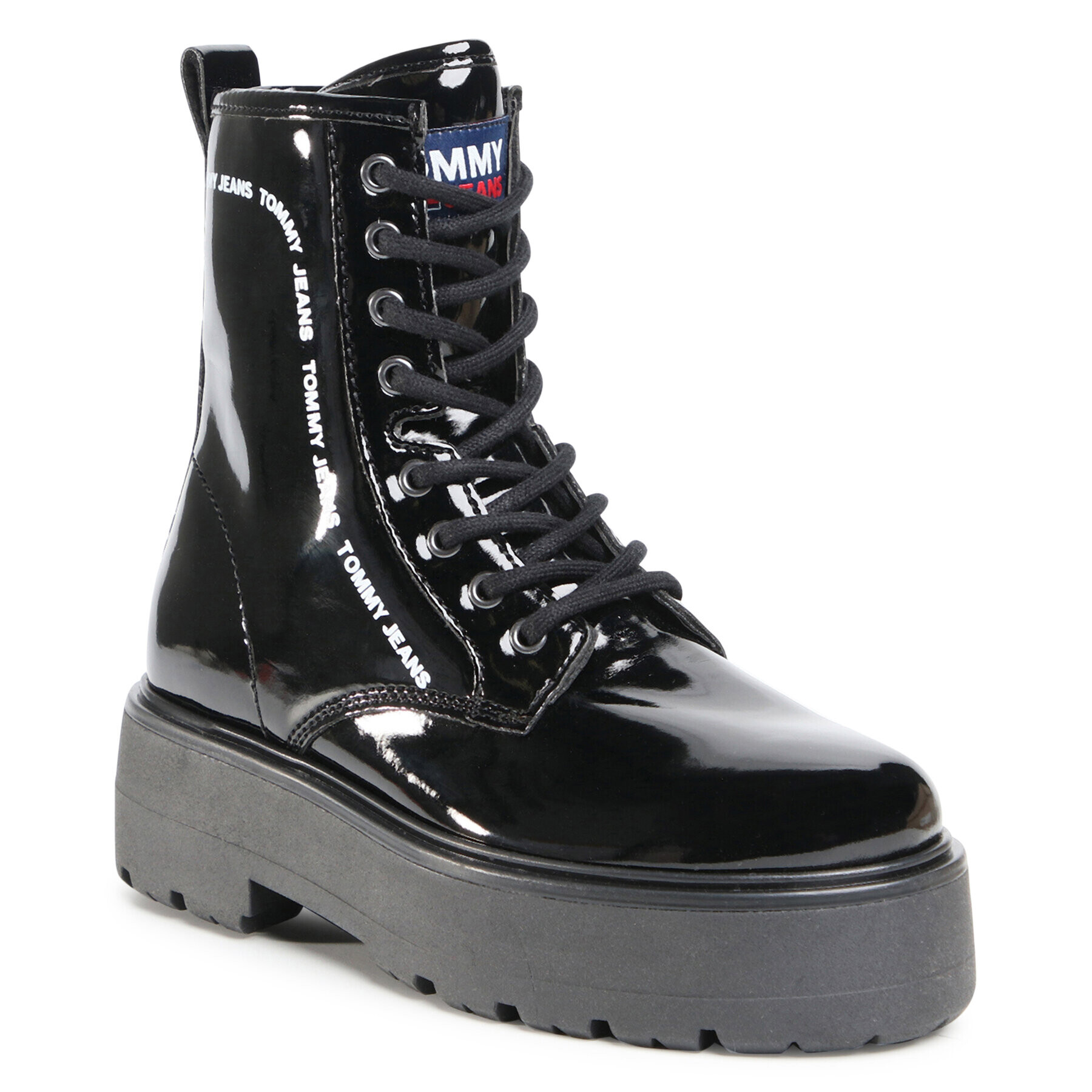 Tommy Jeans Bakancs Patent Lace Up Boot EN0EN01151 Fekete - Pepit.hu