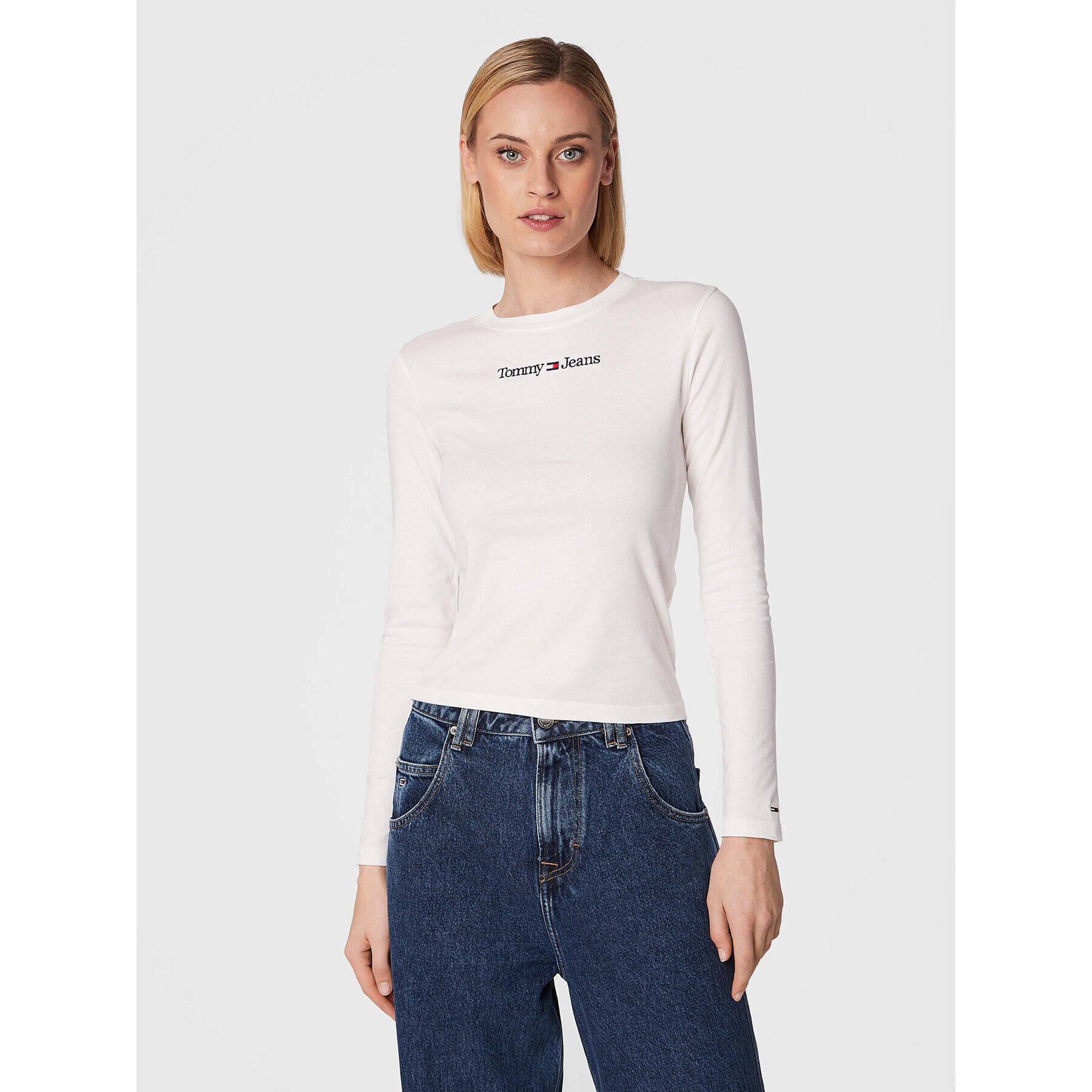 Tommy Jeans Blúz Baby Serif Linear DW0DW14363 Fehér Regular Fit - Pepit.hu