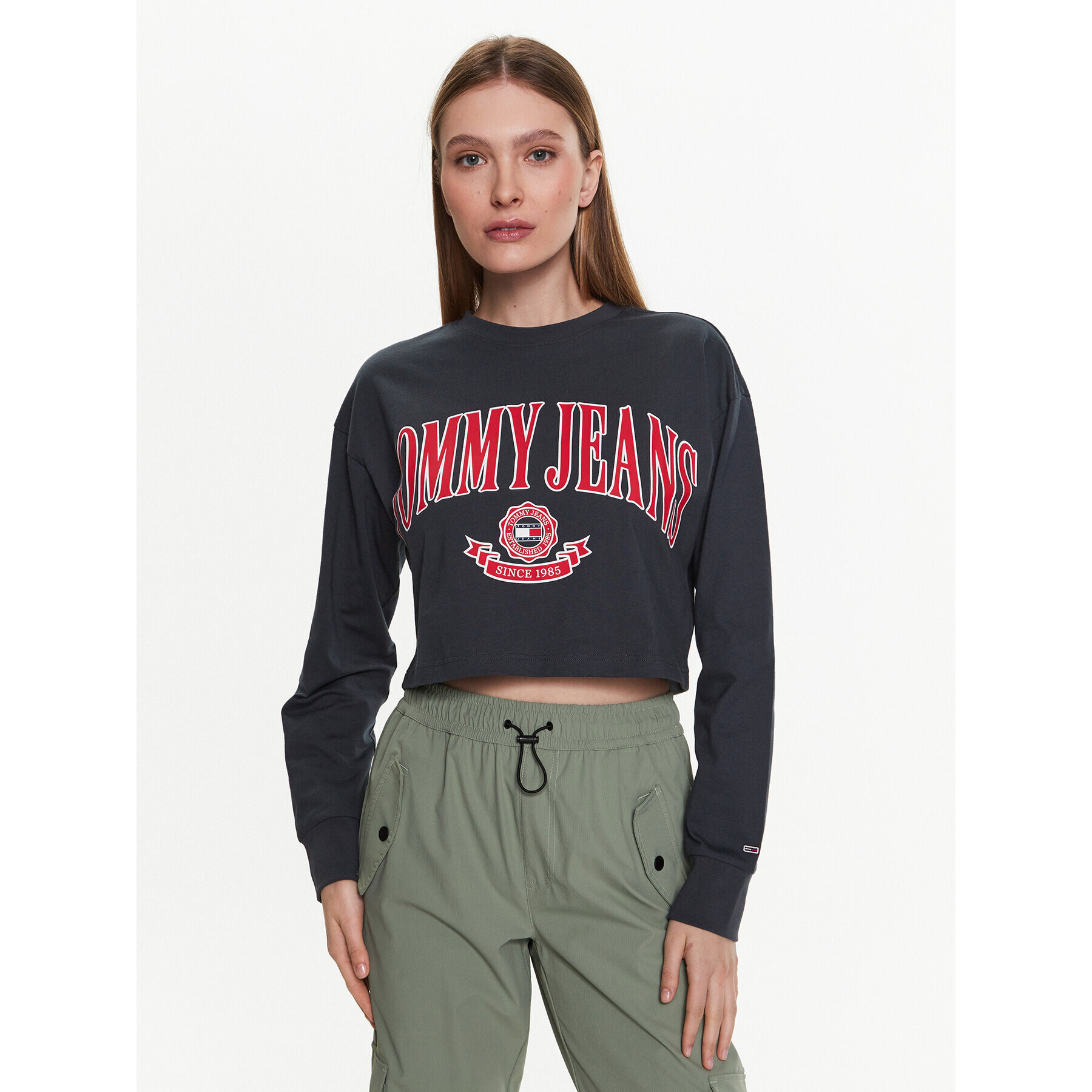 Tommy Jeans Blúz Collegiate DW0DW15575 Szürke Cropped Fit - Pepit.hu