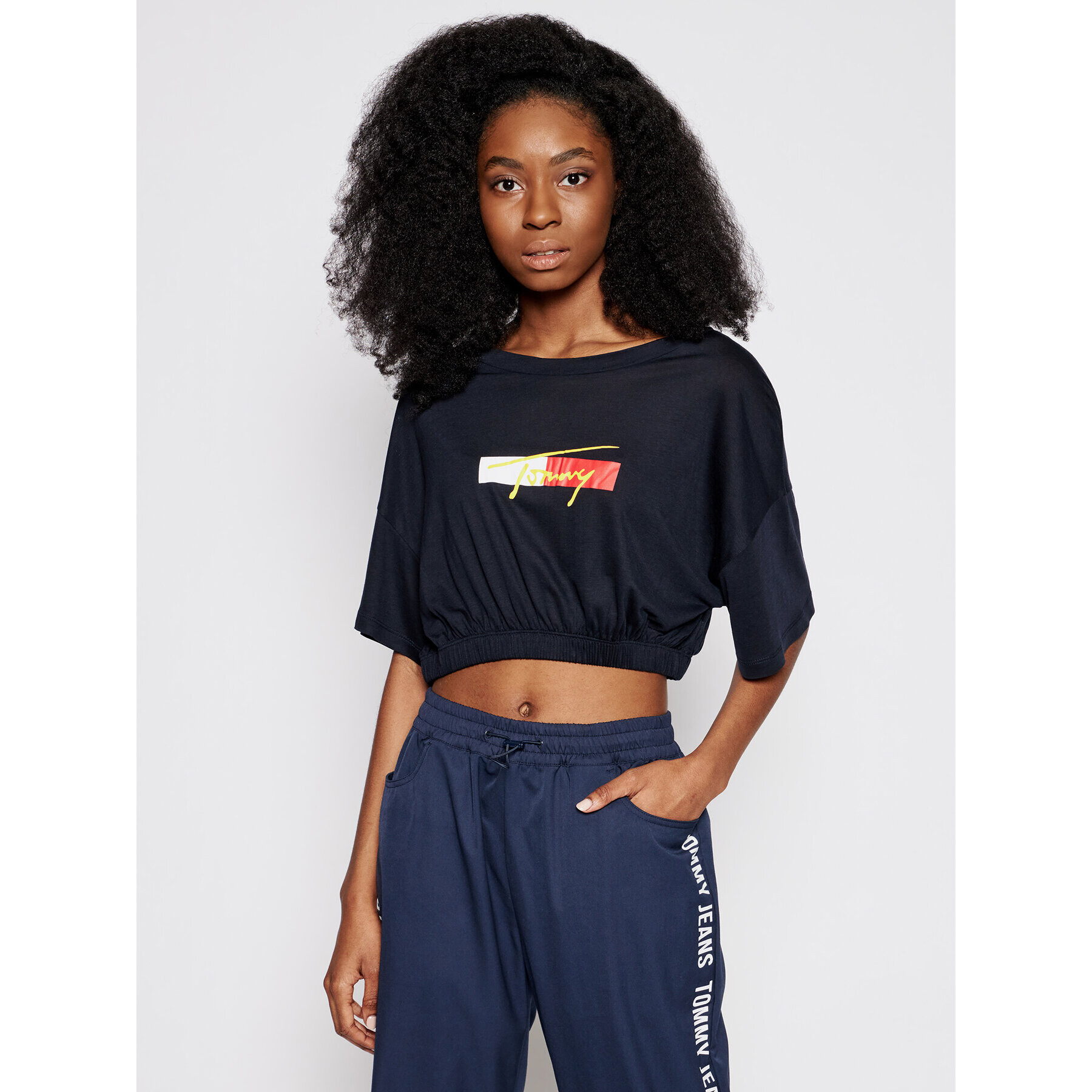 Tommy Jeans Blúz Cropped UW0UW02948 Sötétkék Regular Fit - Pepit.hu