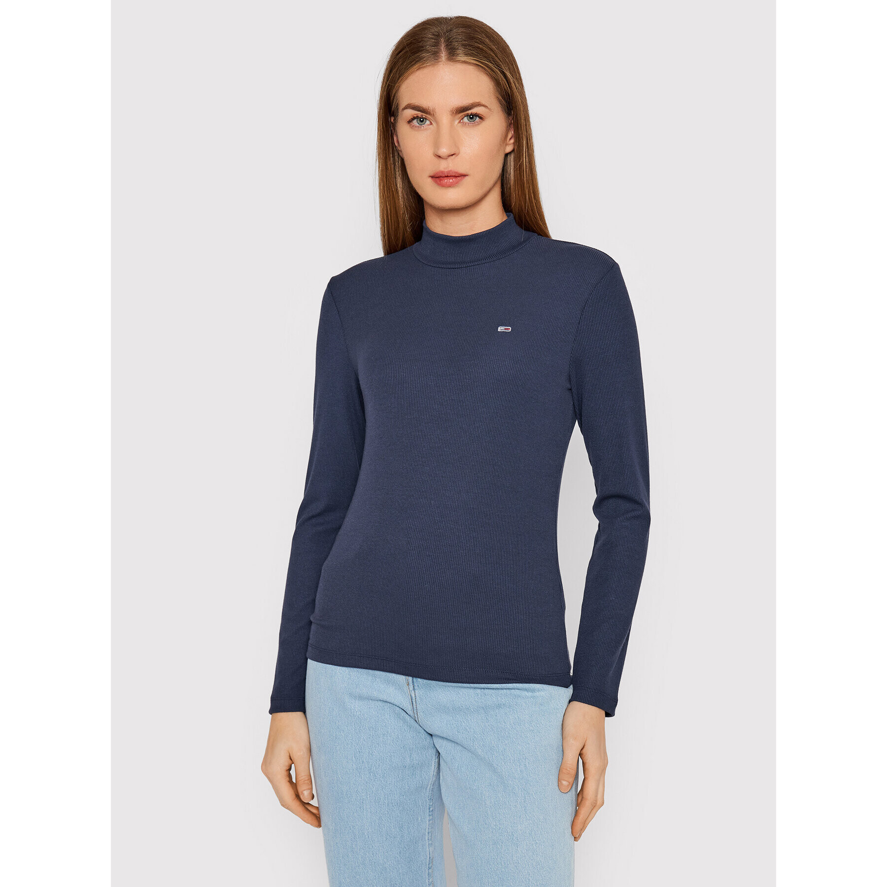 Tommy Jeans Blúz Rib Mock Neck DW0DW12014 Sötétkék Slim Fit - Pepit.hu