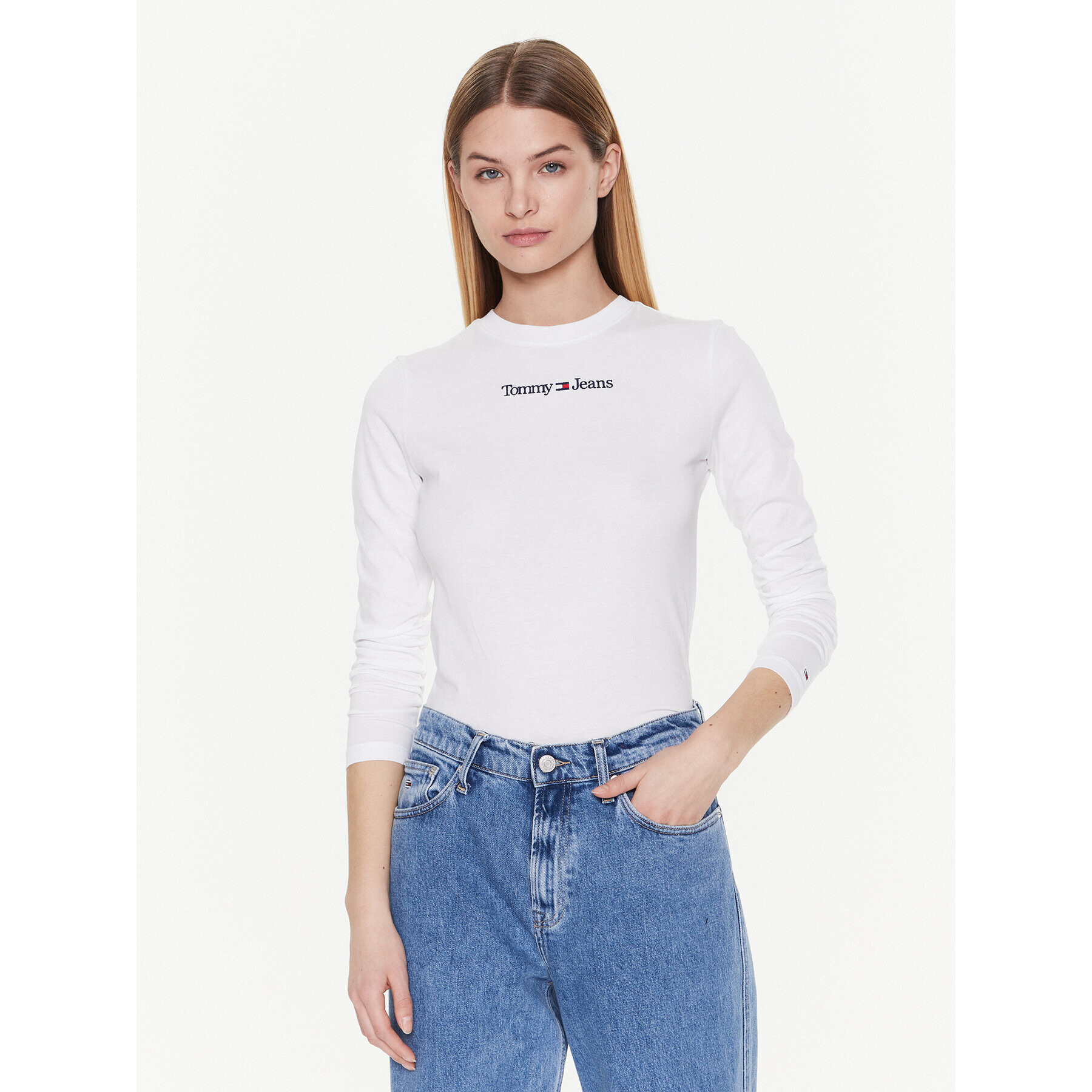 Tommy Jeans Blúz Serif Linear DW0DW14363 Fehér Regular Fit - Pepit.hu