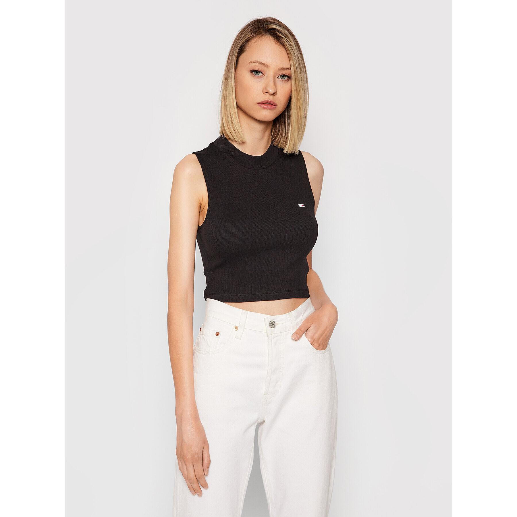 Tommy Jeans Blúz Tjw Mockneck DW0DW10446 Fekete Cropped Fit - Pepit.hu