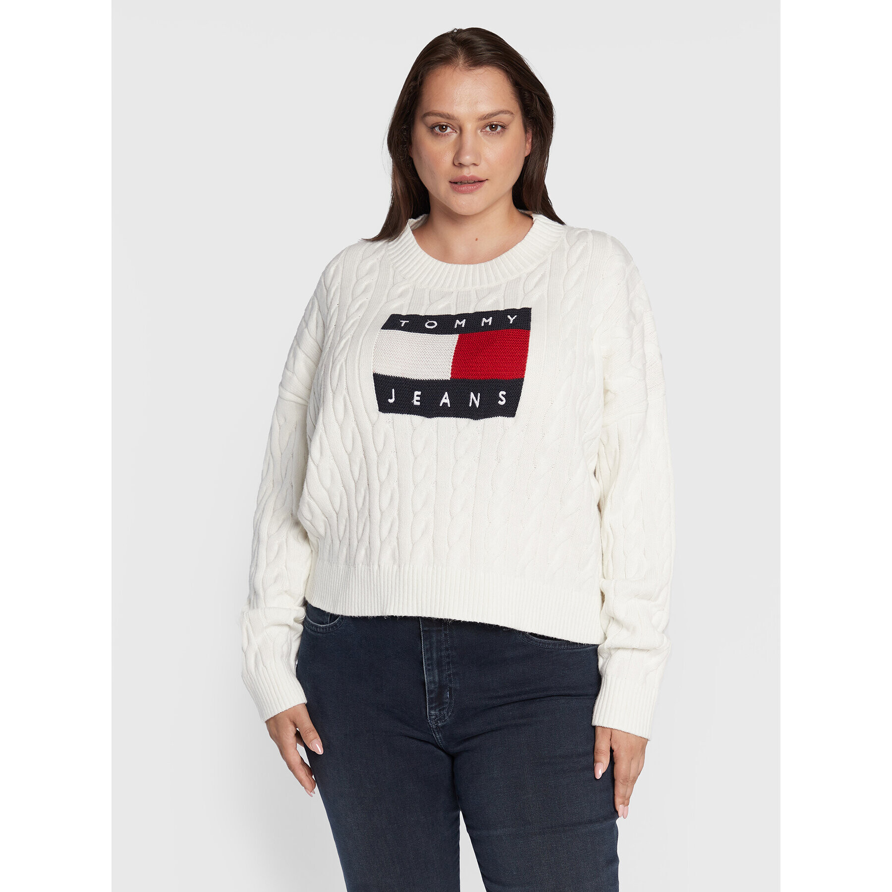 Tommy Jeans Curve Sweater Cry DW0DW14569 Bézs Relaxed Fit - Pepit.hu