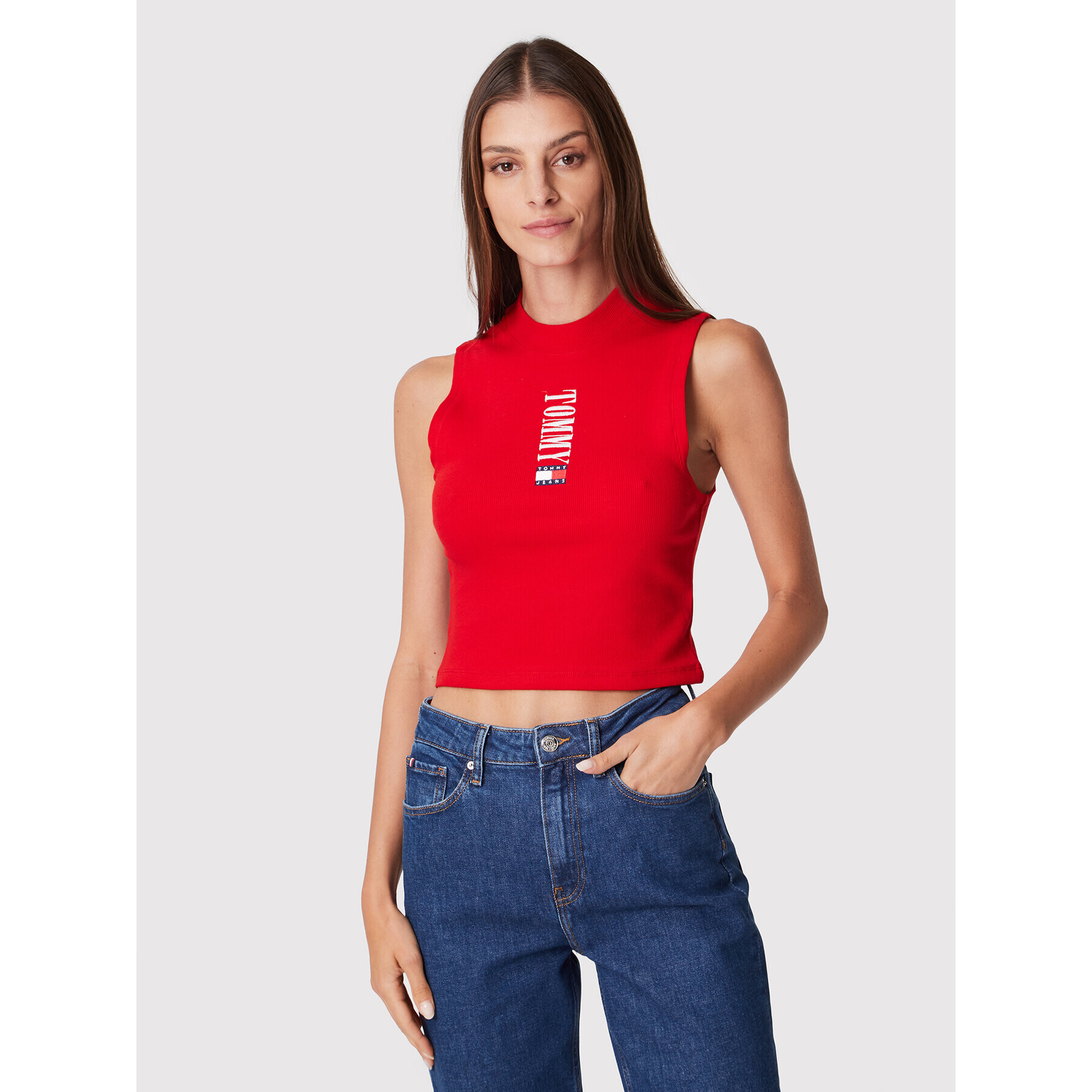 Tommy Jeans Felső DW0DW14377 Piros Slim Fit - Pepit.hu