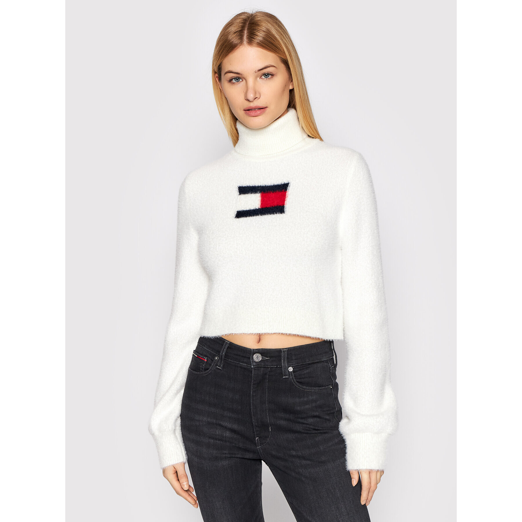 Tommy Jeans Garbó Furry Flag DW0DW11719 Fehér Cropped Fit - Pepit.hu