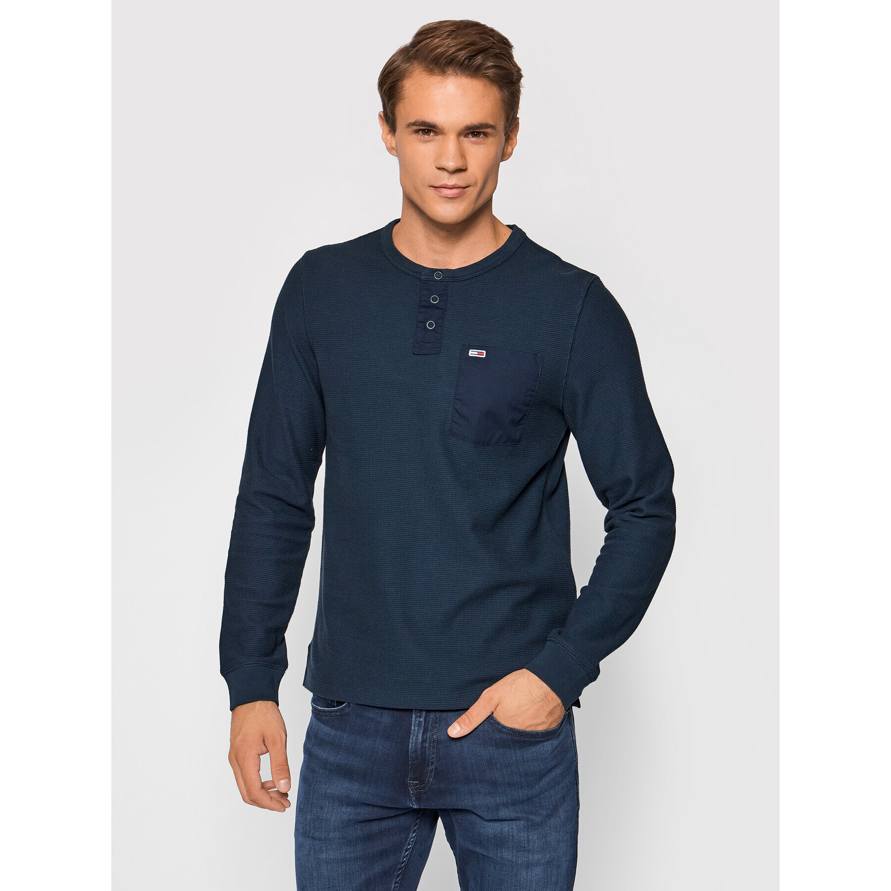 Tommy Jeans Hosszú ujjú Tjm Waffle Pocket Henley DM0DM11062 Sötétkék Regular Fit - Pepit.hu