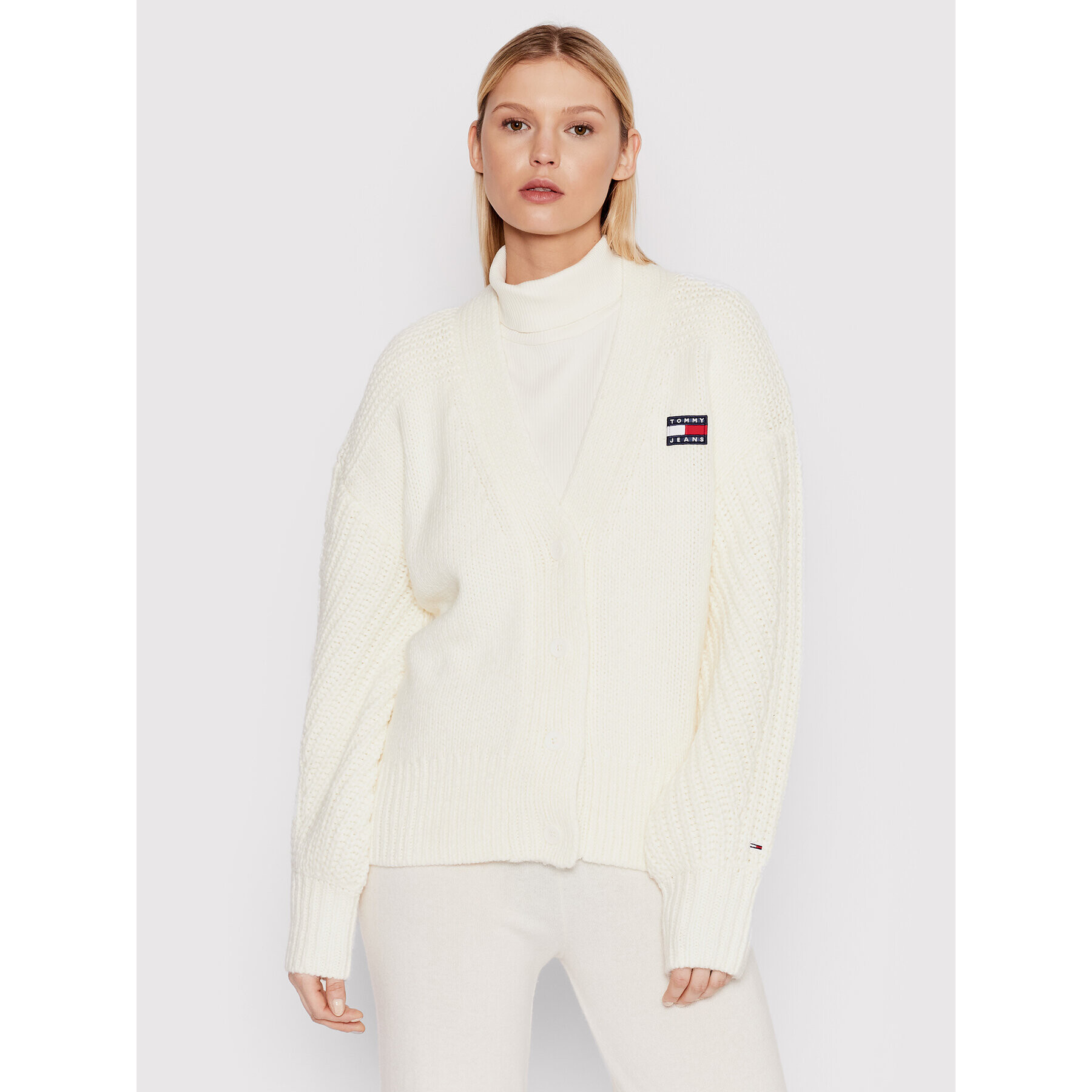 Tommy Jeans Kardigán Badge DW0DW12092 Bézs Oversize - Pepit.hu