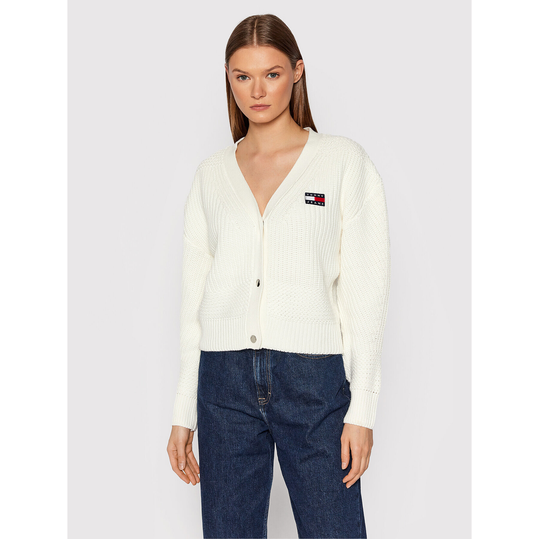 Tommy Jeans Kardigán Tjw Bxy Badge DW0DW10997 Fehér Relaxed Fit - Pepit.hu