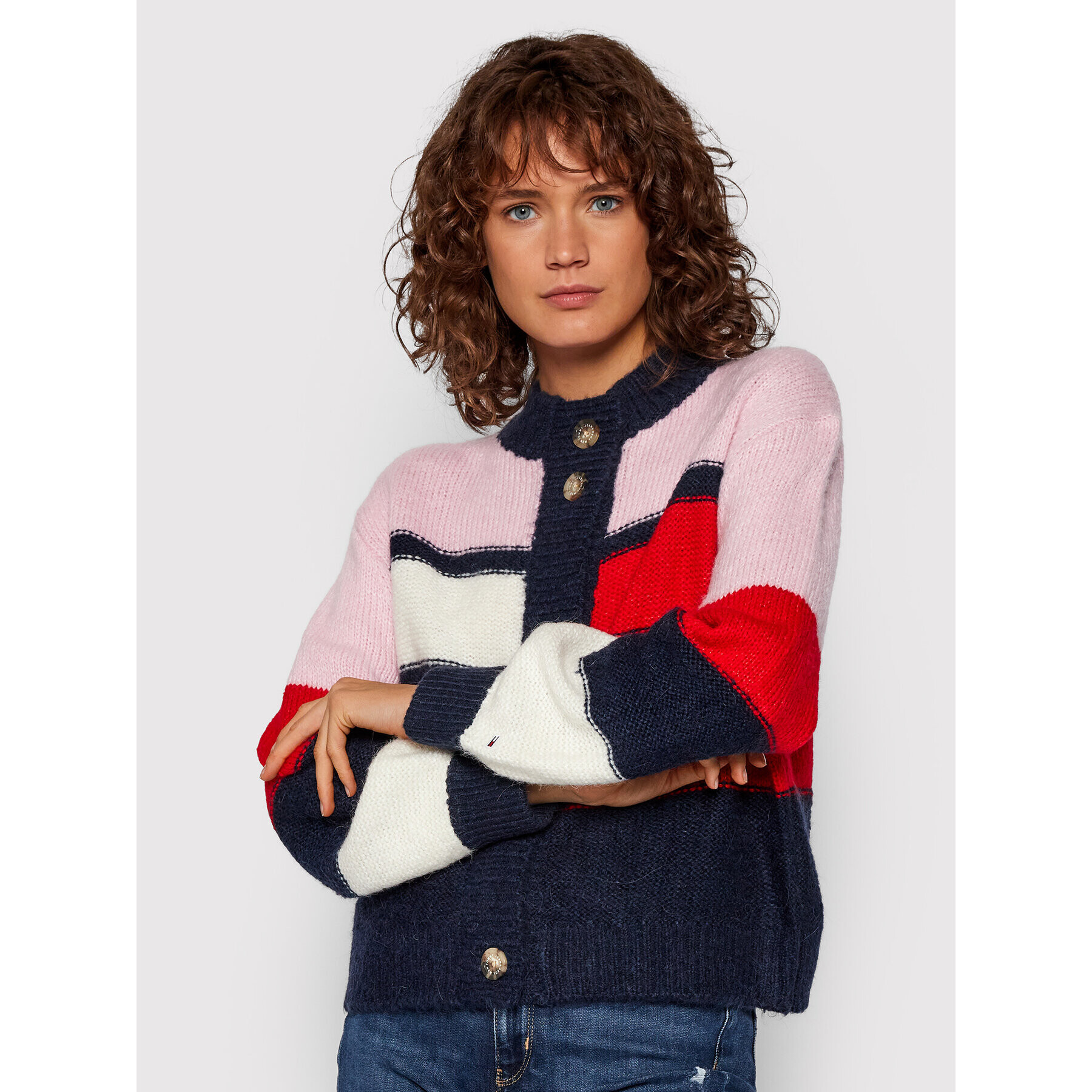 Tommy Jeans Kardigán Tjw Colorblock DW0DW11000 Színes Boxy Fit - Pepit.hu