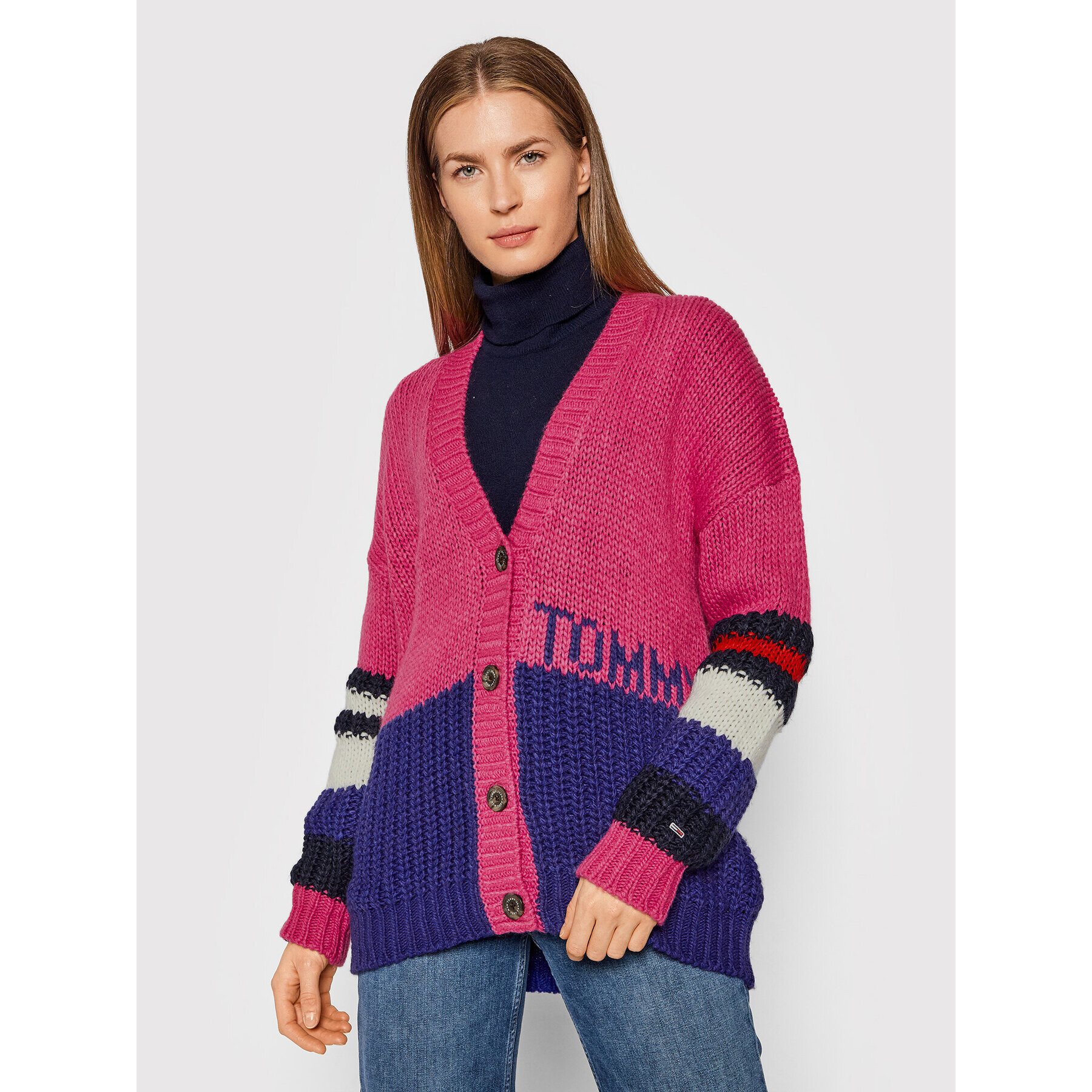 Tommy Jeans Kardigán Tjw Multi Stripe DW0DW11011 Rózsaszín Relaxed Fit - Pepit.hu