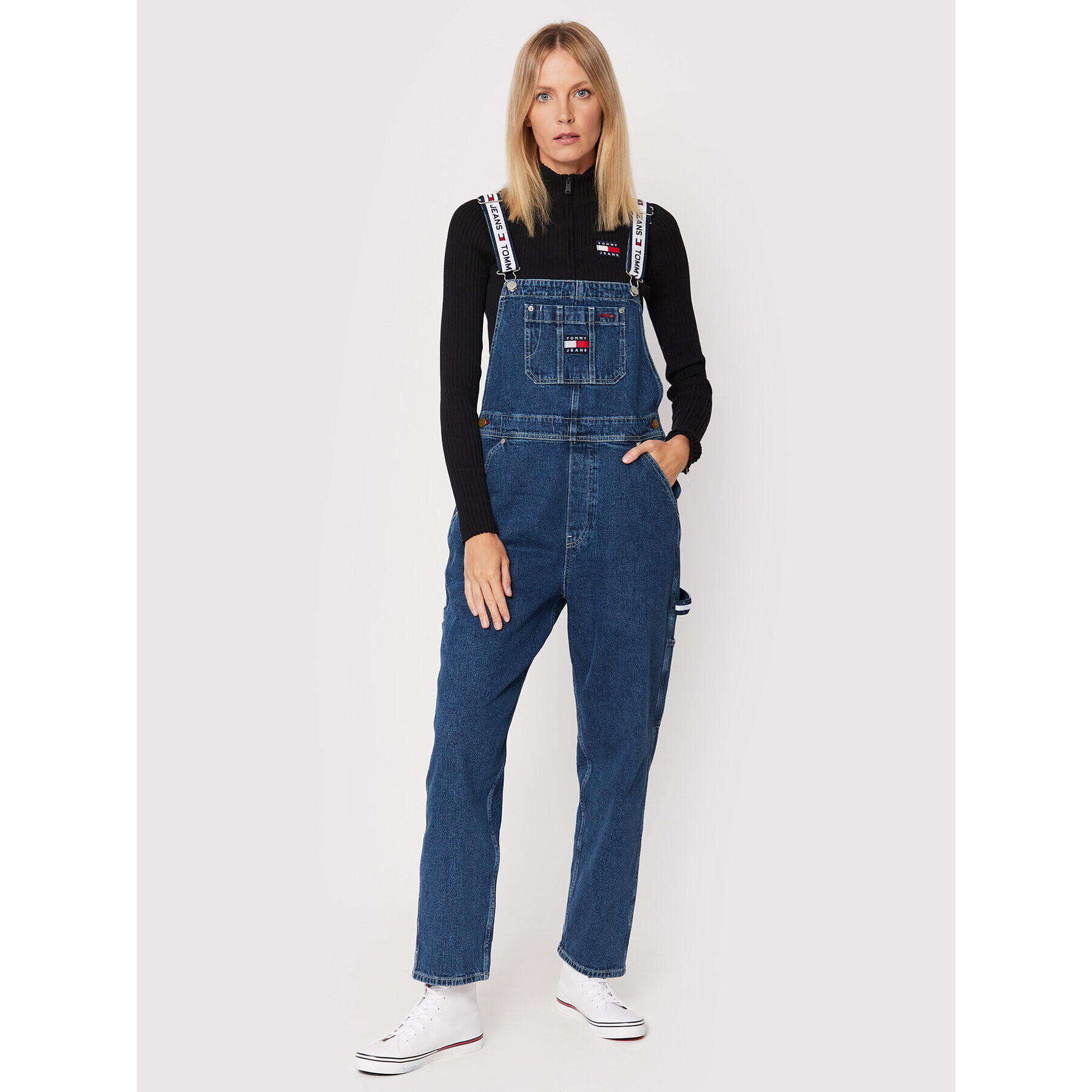 Tommy Jeans Kertésznadrág Tjw Denim Dungaree DW0DW13411 Sötétkék Relaxed Fit - Pepit.hu